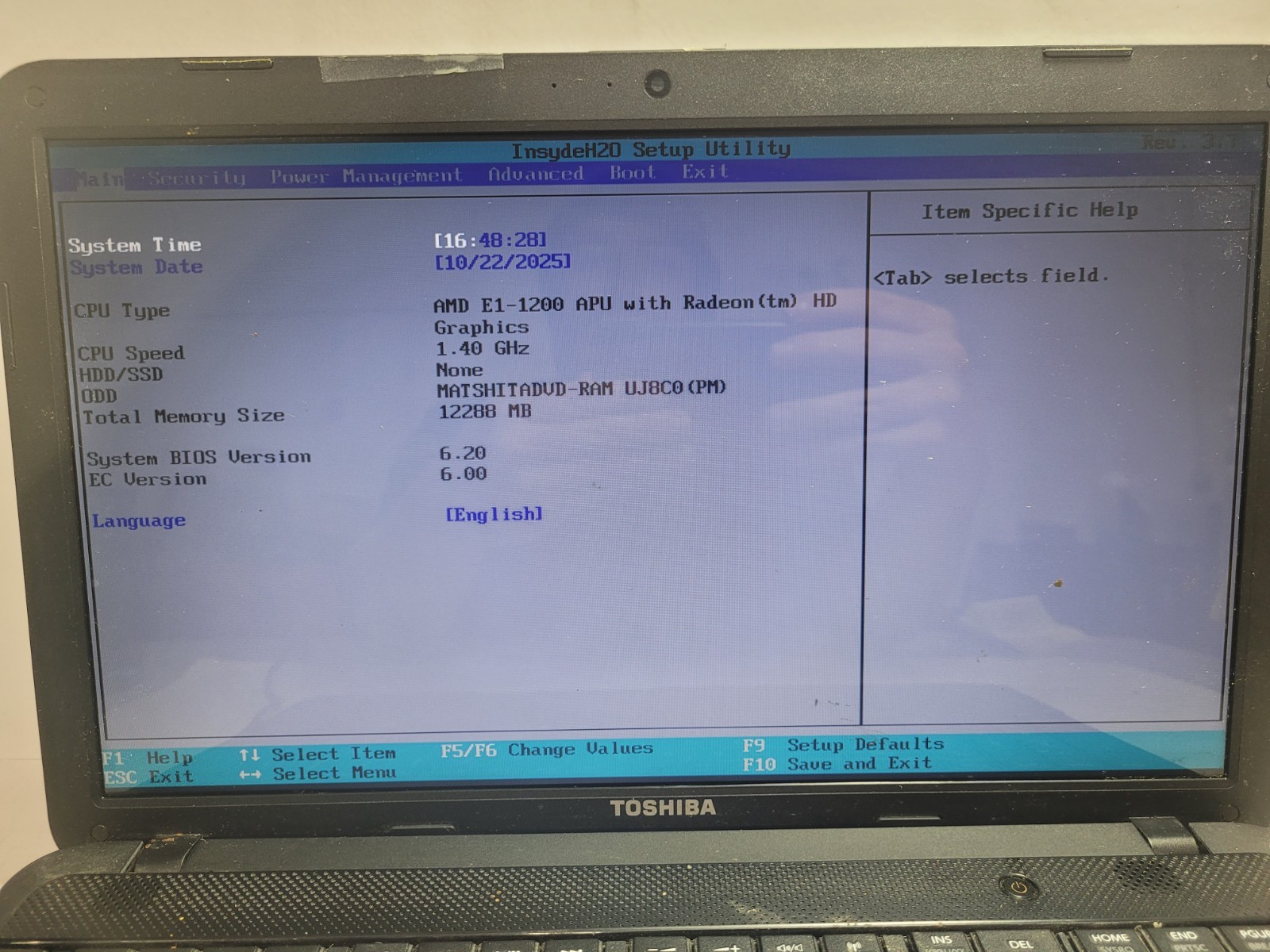 Toshiba Satellite C855D-S5201 w/AMD E1-1200, 12GB RAM Laptop for Repair #0347