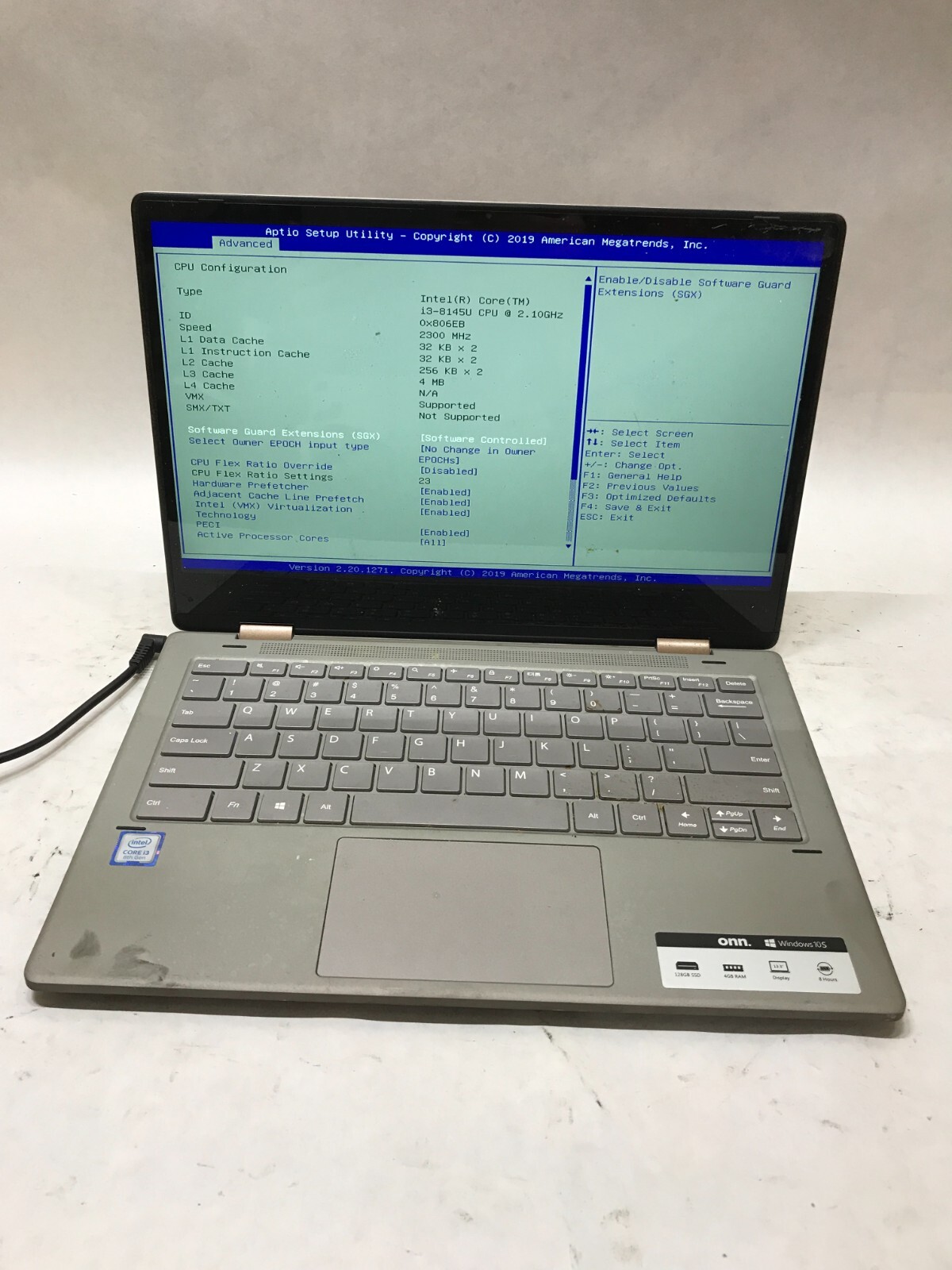 Onn 100002434 13″ Intel i3-8145U 4GB RAM NO SSD/OS For Parts/Repair AS IS!! – DW