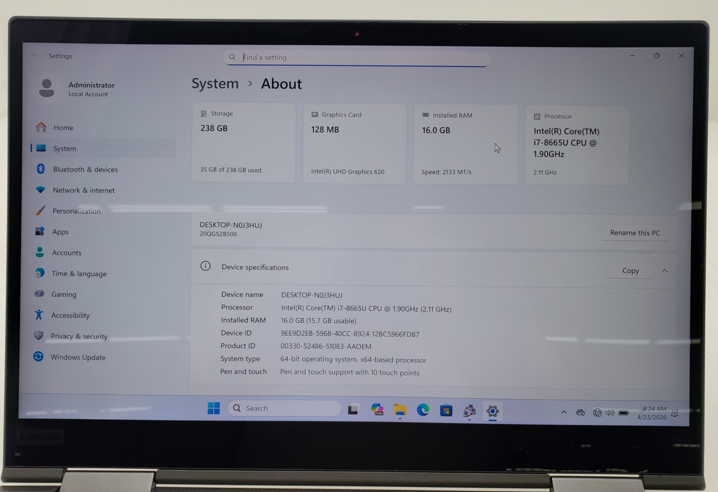 Lenovo ThinkPad X1 Yoga Gen 4th Laptop i7-8th 16GB 256GB SSD, W/ Pen Win 11 Pro