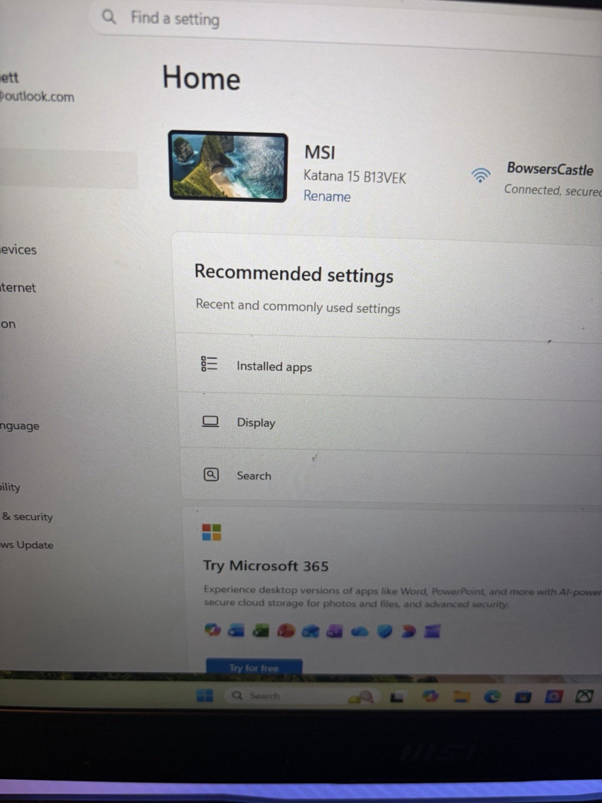 MSI Katana 15 B13VEK 15.6in i7 Gaming Laptop Win 11 Home Black Backlit KB