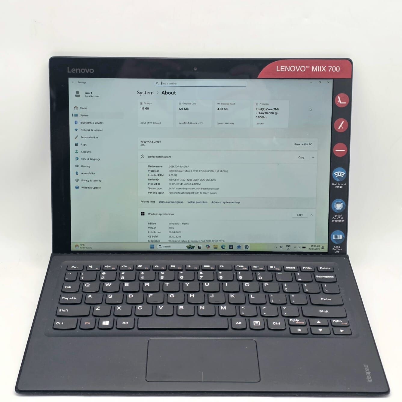 Lenovo Miix 700-12 2 in 1 12 Inch M3 4GB 128GB Touch Windows 11 Home