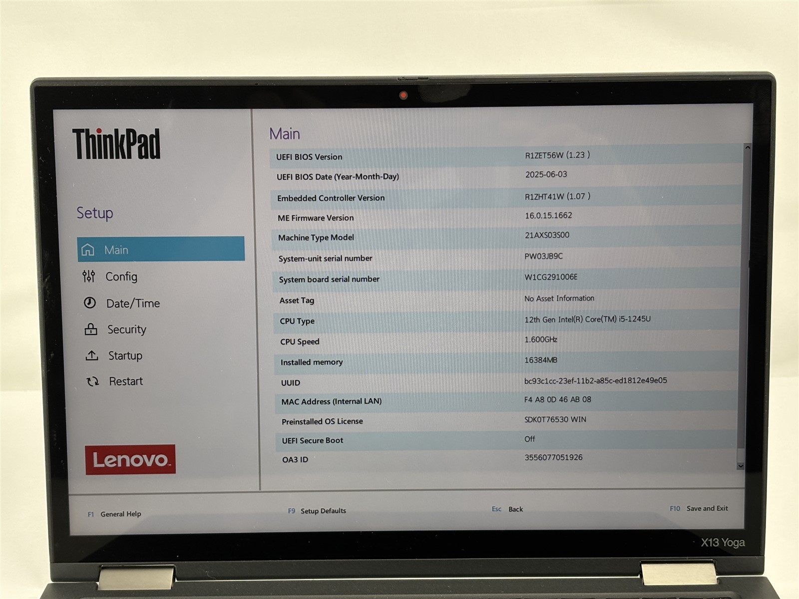 Lenovo ThinkPad X13 Yoga Gen 3 13.3″ Intel Core i5-1245U 1.6GHz 16GB 256GB SSD