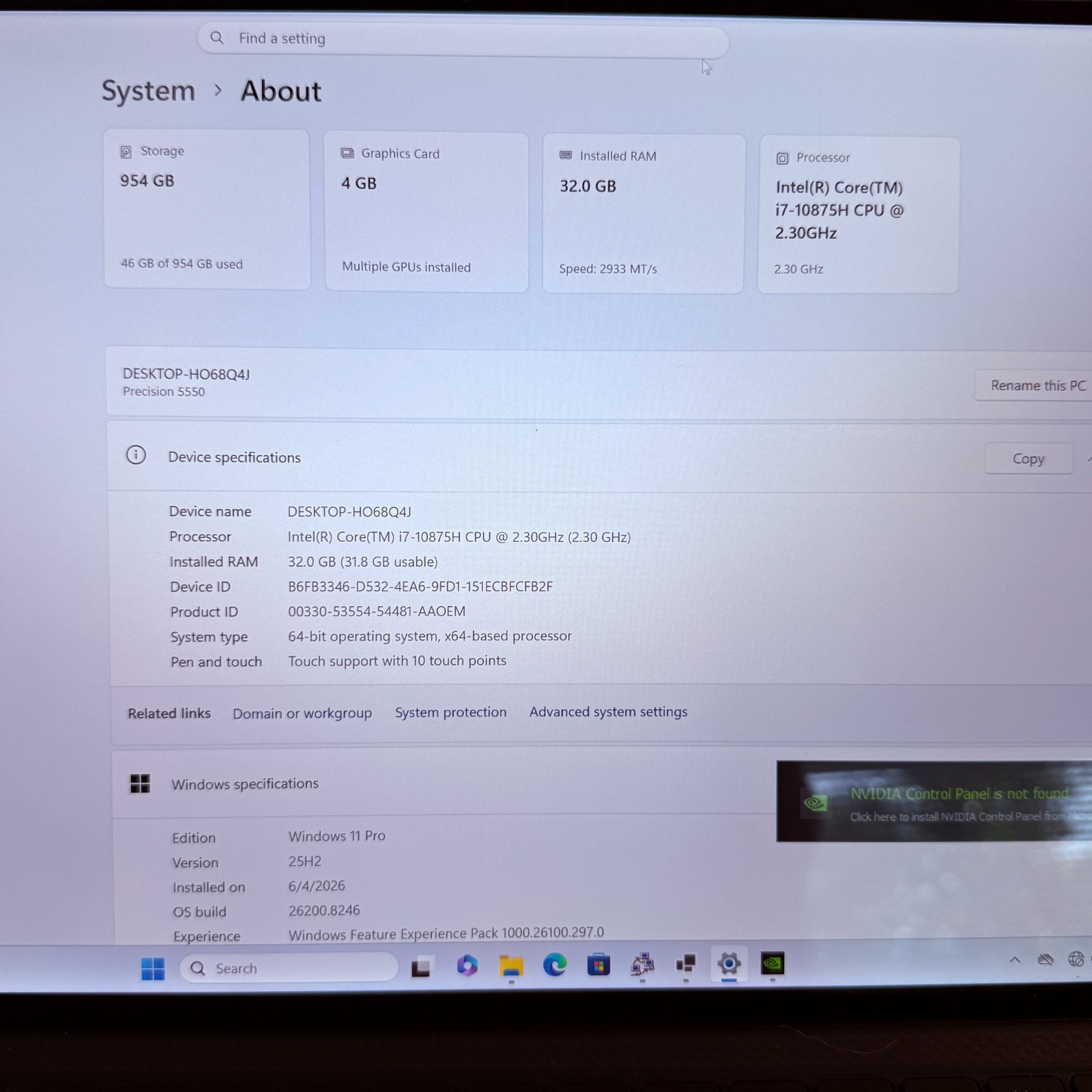 Dell Precision 5550 15 TOUCH i7-10875H 2.30 GHz 32GB 1TB Quadro T2000 Max-Q Good