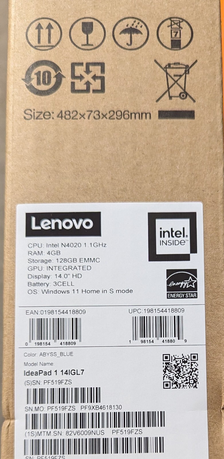Lenovo IdeaPad 1 14″ HD Laptop, Intel Celeron N4020, 4GB Memory, 128GB eMMC NEW!