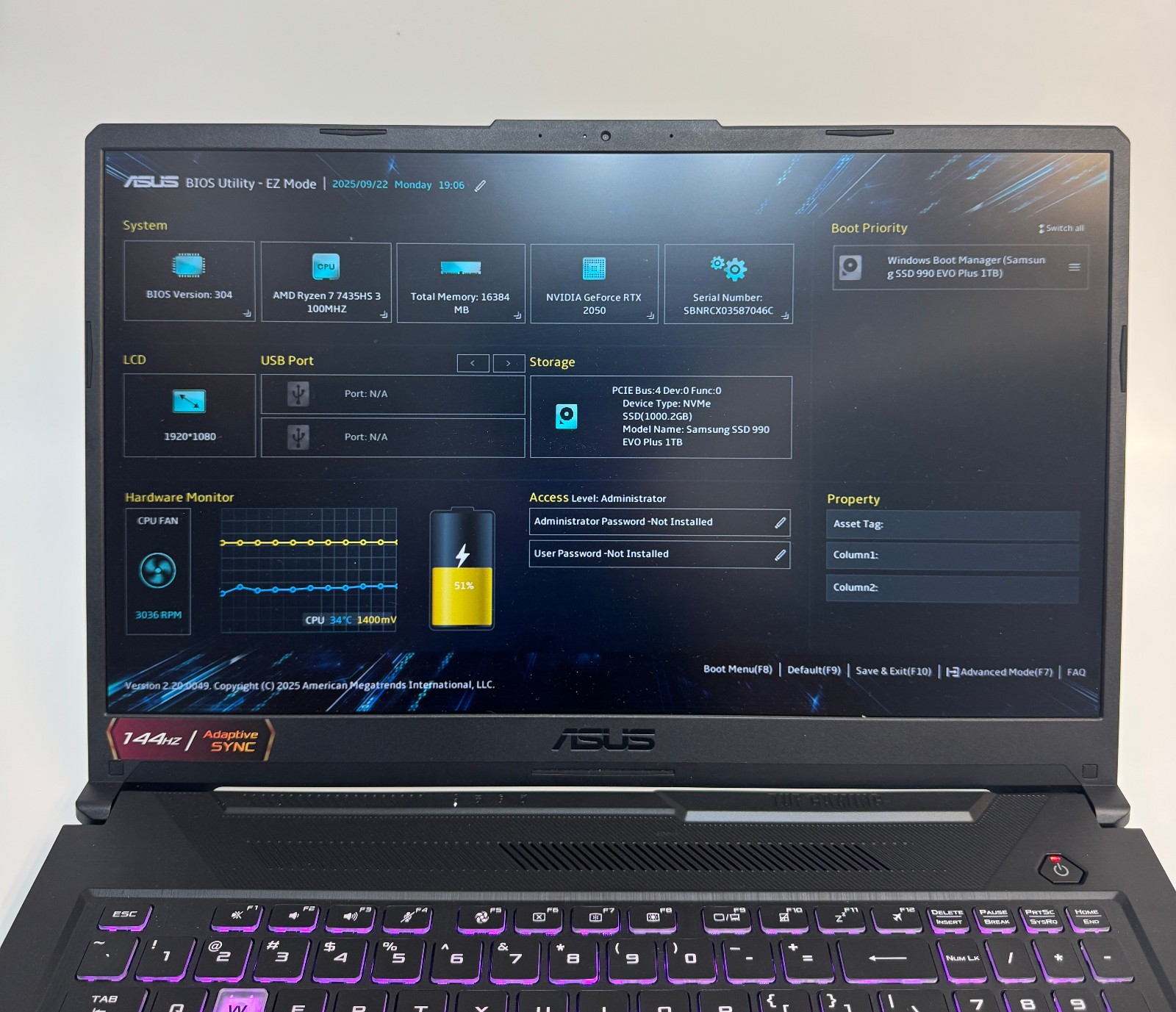 ASUS TUF Gaming A17 | Ryzen 7 7435HS | 16GB RAM | 1TB M.2| RTX 2050 4GB | Win 11