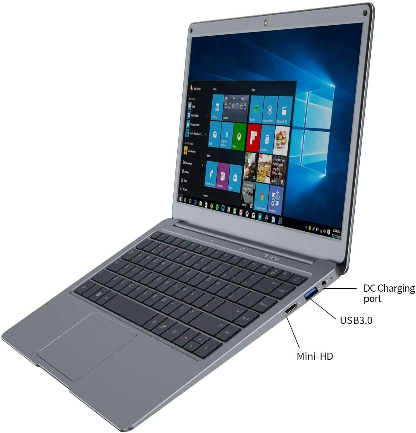 Laptop 13.3 inch 8GB RAM 128GB ROM Quad Core Celeron, Windows 10 Thin and Gray