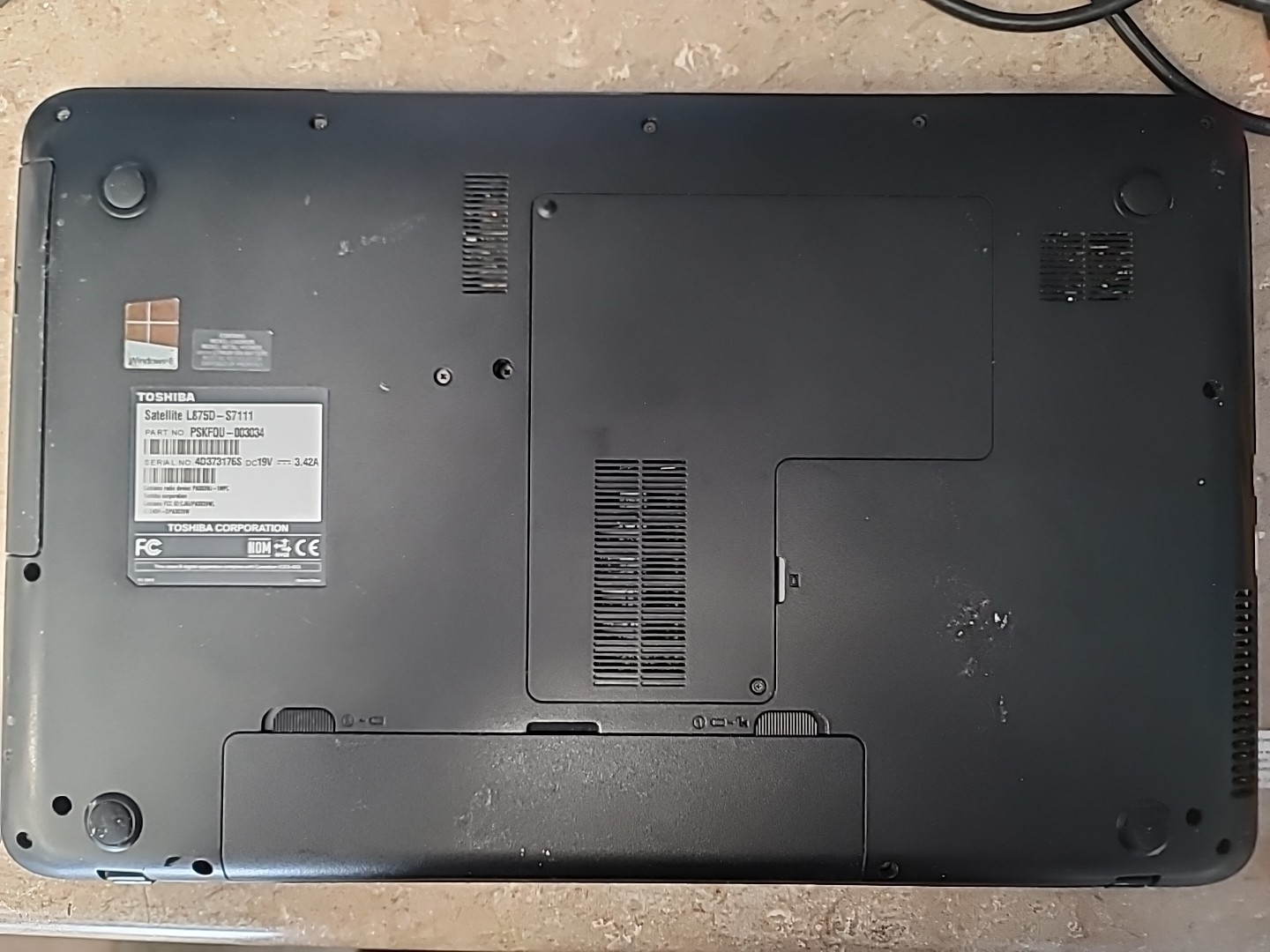 Toshiba Satellite L875D-S7111, AMD A6-4400M, 4gb RAM, no HDD, Working, As Is