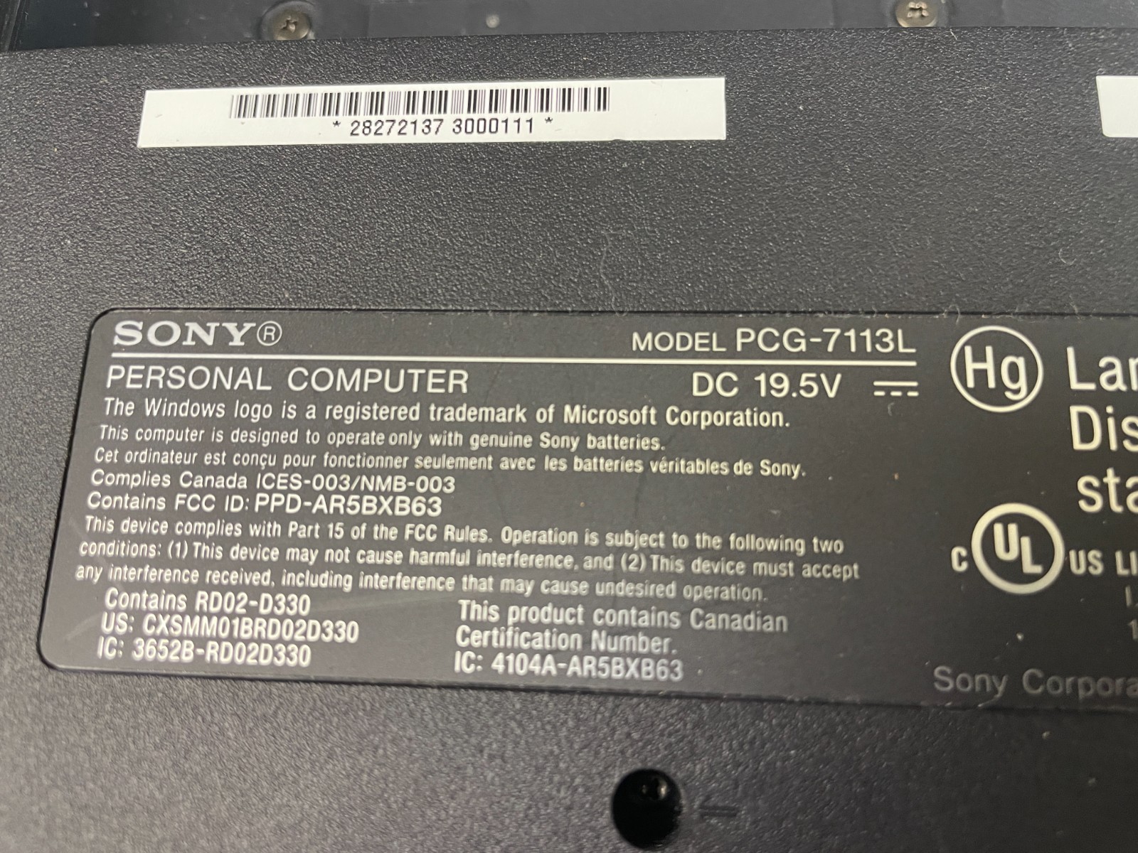 Sony VAIO VGN-NR330E 2GB RAM Pentium Dual Core Laptop Win7 ~ Charger No Battery