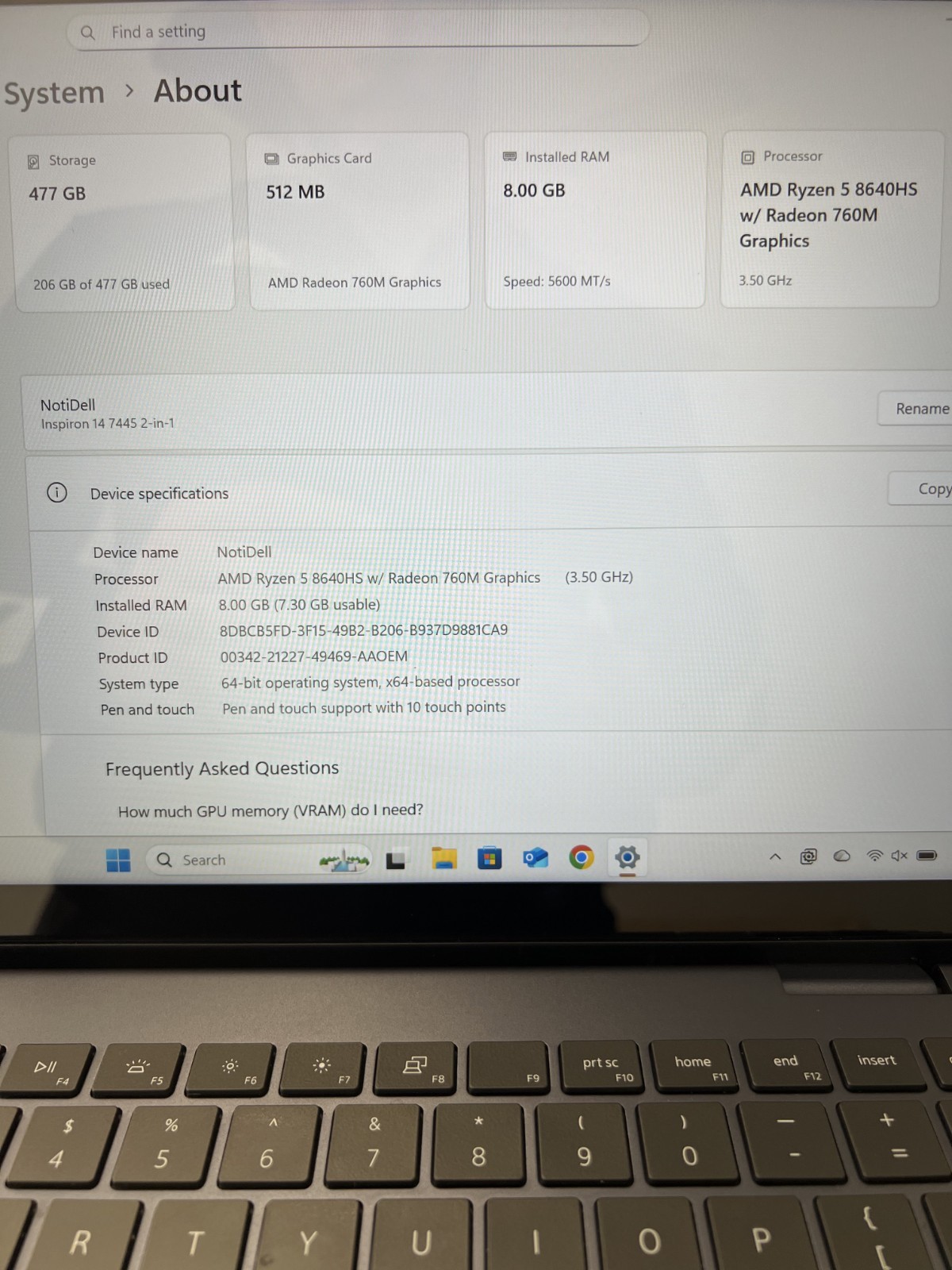 Dell Inspiron 14 2-in-1 Touchscreen Ryzen 5 8640HS 8GB RAM 512GB SSD Win 11