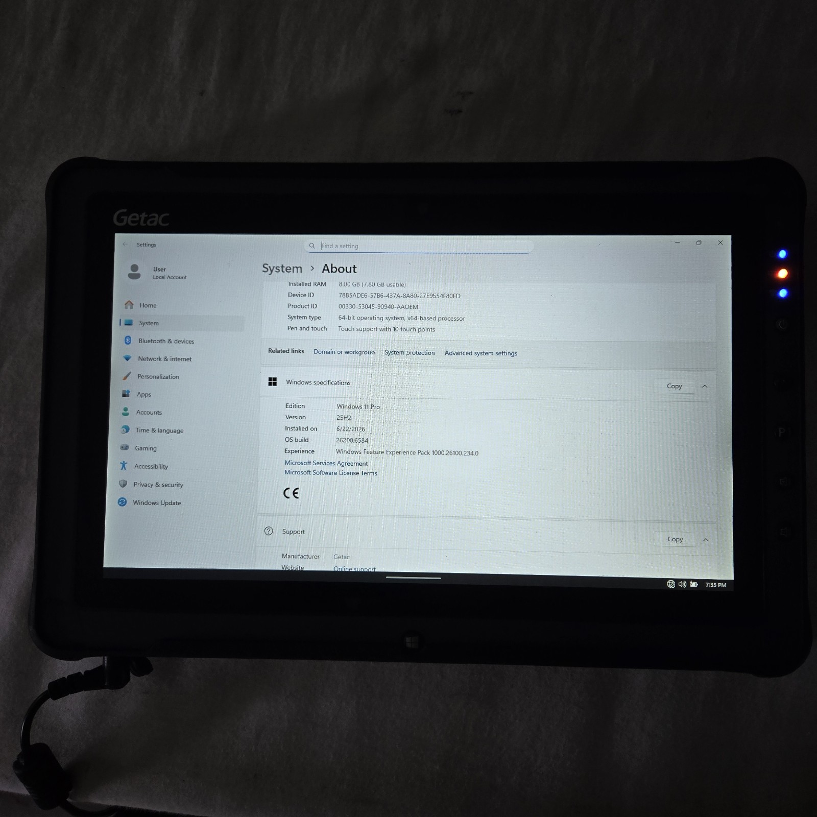 GETAC F110 G4 Rugged Tablet i5-7200U 2.50GHZ 128GB SSD 8GB – Win11P 4G – READ