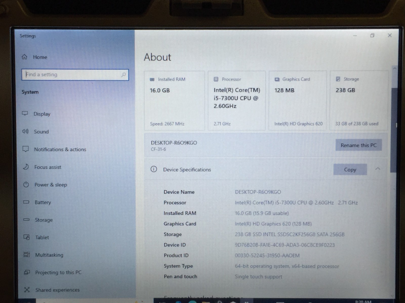 Panasonic Toughbook CF31 MK6 Touchscreen i5-7300U 16GB DDR4 DVDRW 256GB SSD w/AC