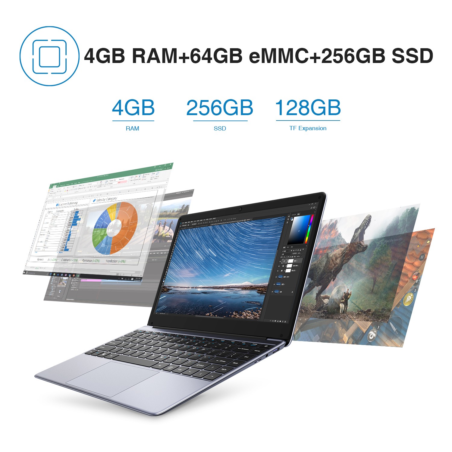 CHUWI 14.1in Windwos Laptop Computer PC Intel E8000 QuadCore 8G RAM 256G SSD