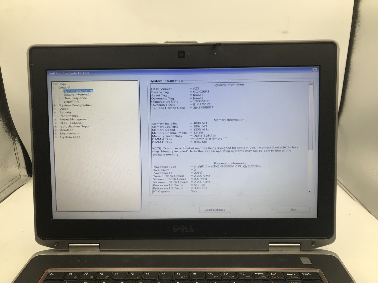 DELL LATITUDE E6420 – BOOTS TO BIOS – INTEL I5 2540M – NO RAM – READ DESC – BB!
