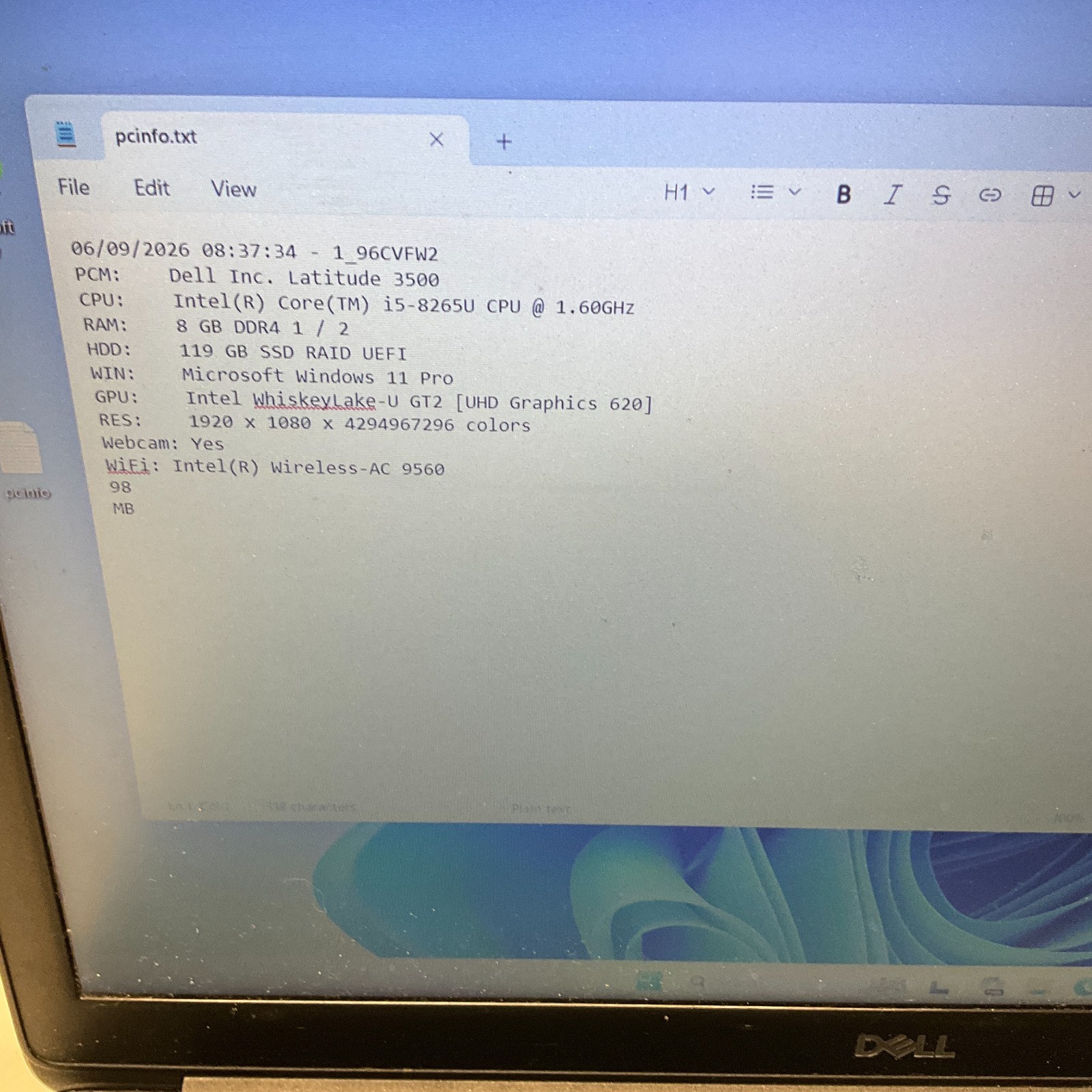 DELL LATITUDE 3500 15.6″ Intel Core i5-8265U 1.60GHz 8GB RAM 128GB SSD Win 11