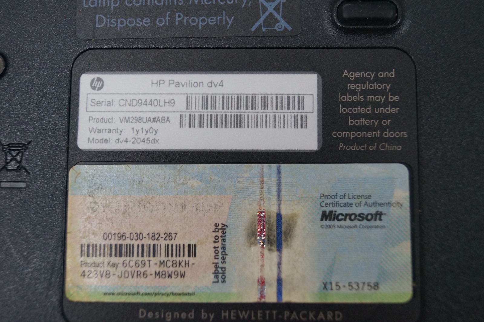 HP DV4 VA298UA#ABA Pavilion Laptop 14″ 2.2GHz 4GB Mem No HD WORKING PoR B153