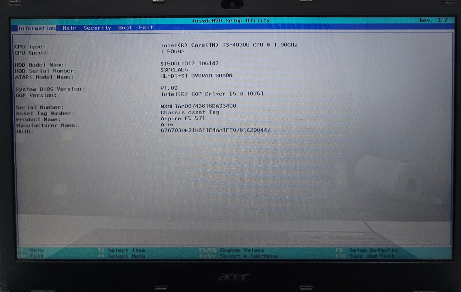 Acer Aspire E15 E5-571-35LV Laptop Intel Core i3-4030U 4GB Ram 500GB NO OS (FL)