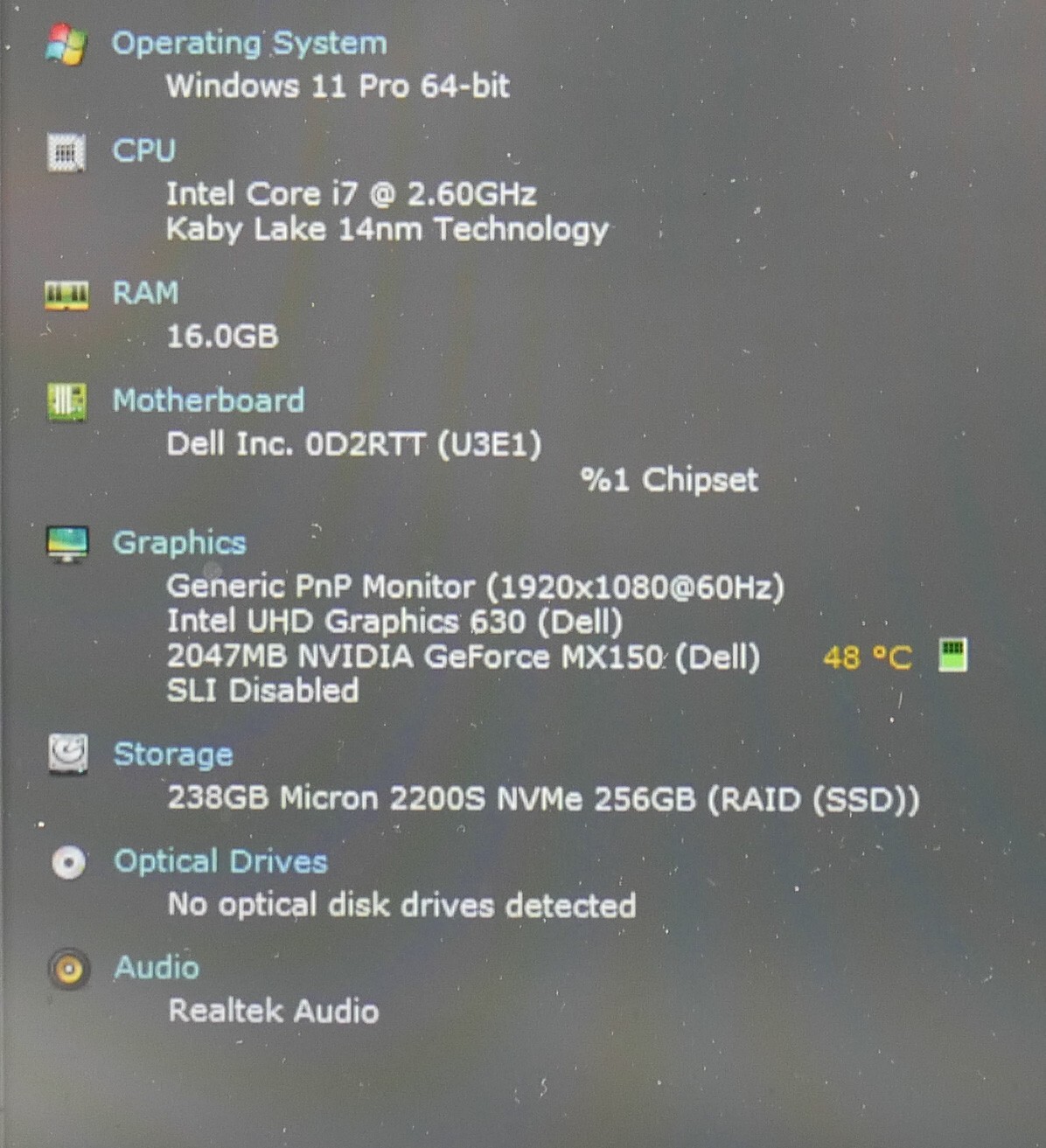 Dell Latitude 5401 Intel Core i7 2.60GHz 16GB 256GB SSD Windows 11 Pro Webcam