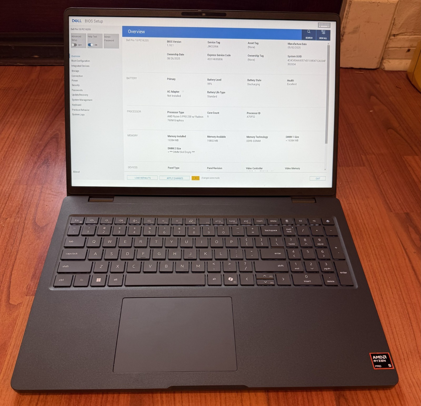 Dell Pro 16 PC16255 15.6″ Ryzen 5 Pro 215 3.2GHz 16GB RAM 256GB SSD WARRANTY