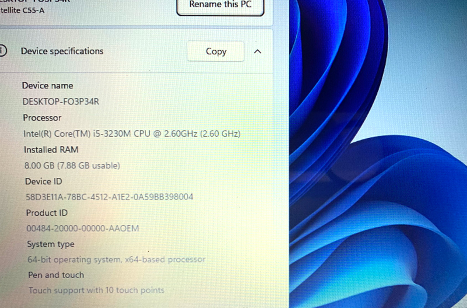Toshiba Satellite C55-A Touch Screen 15.6″ WIN 11 ACTIVATED i5 8GB RAM 750GB HDD