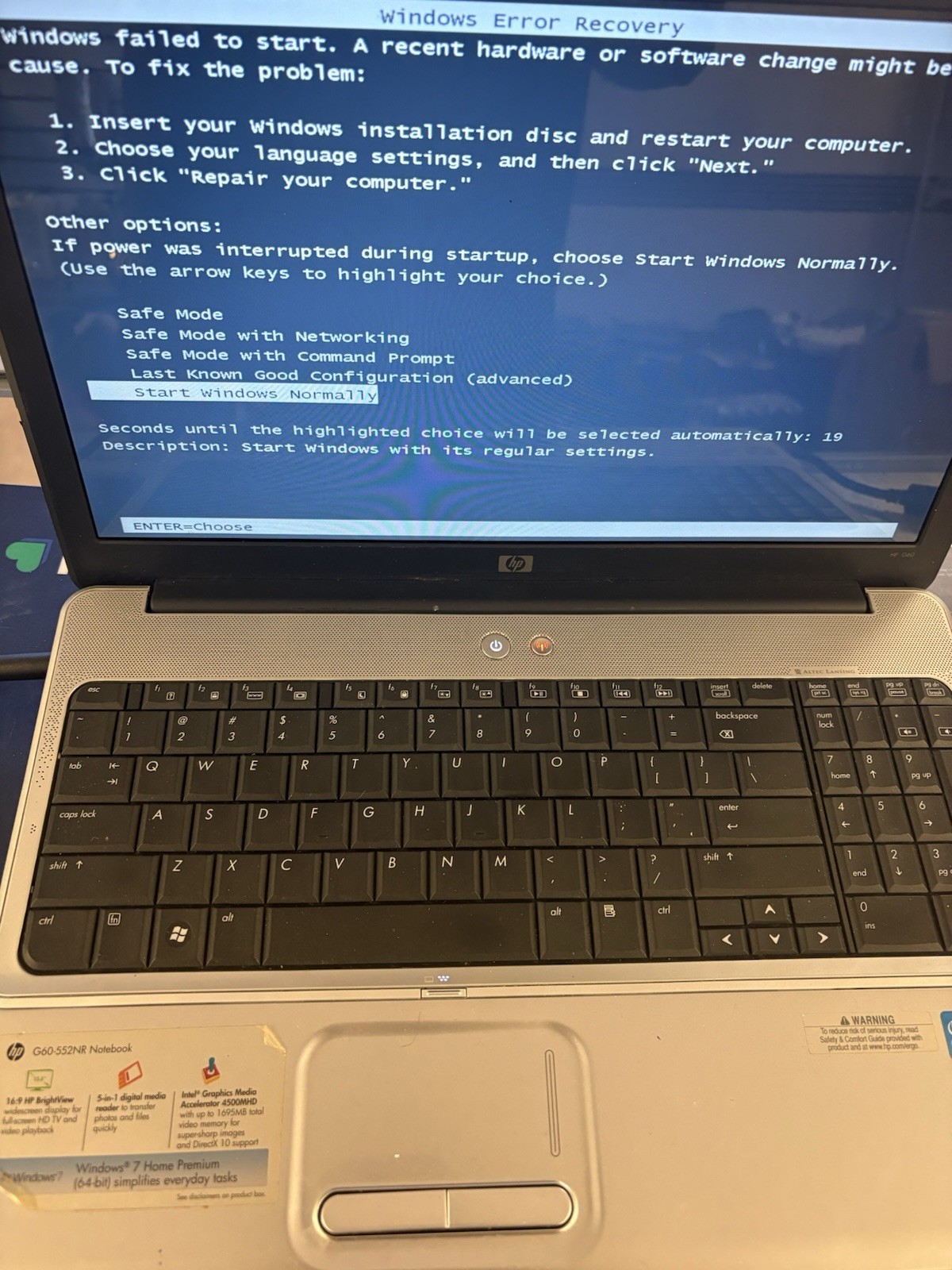 HP G60-552NR Notebook 15″ Laptop Intel Pentium Dual Core-