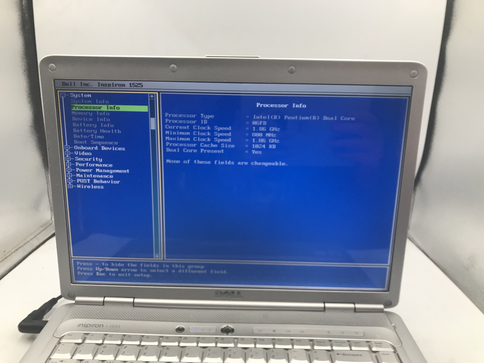 DELL INSPIRON 1525 – BOOTS TO BIOS – INTEL PENTIUM DUAL CORE – 3GB RAM -READ- BB