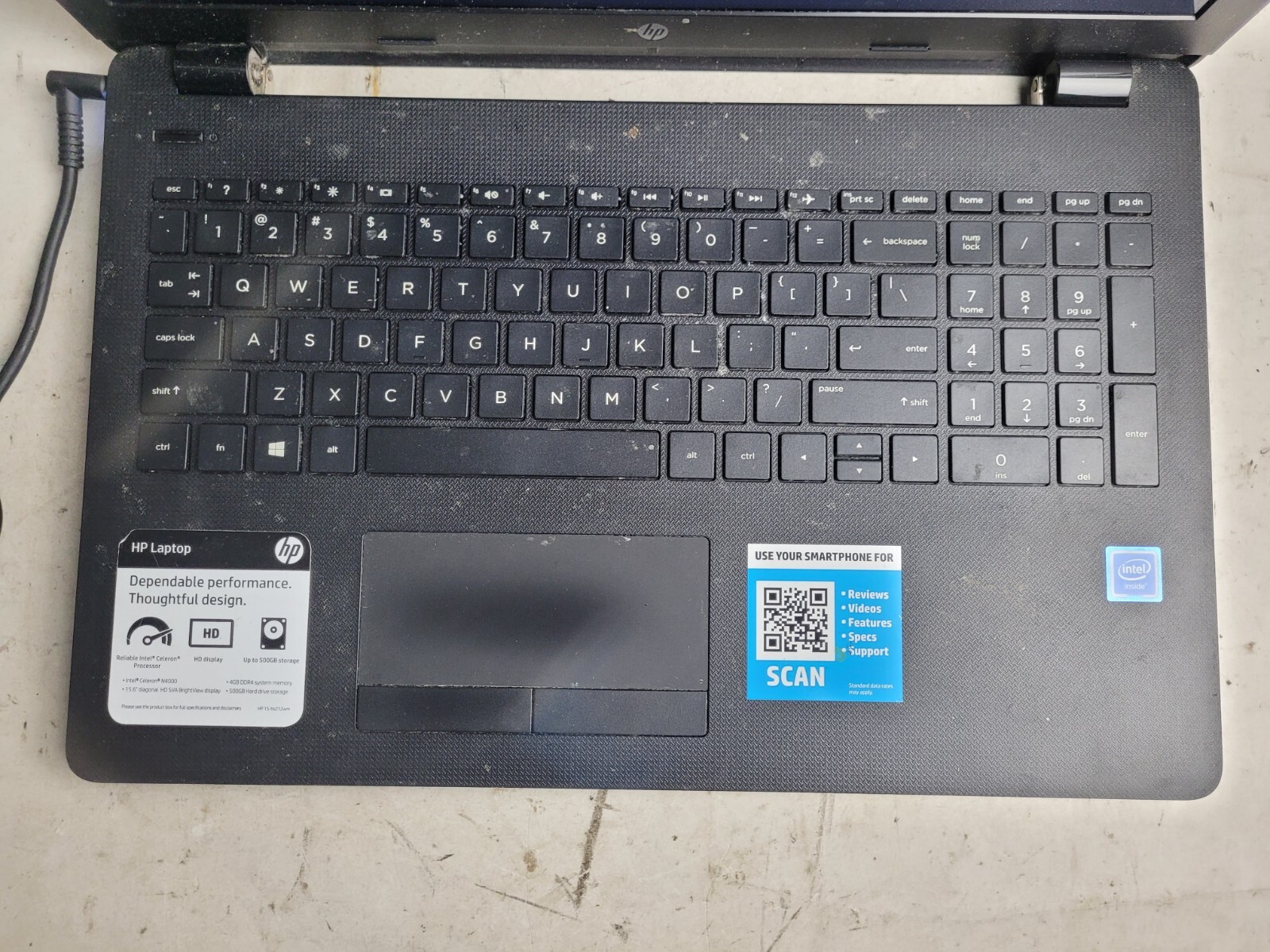 Hp Model 15-bs212wm w/Celeron N4000, 4GB RAM, 15.6″ Laptop for Parts #1926