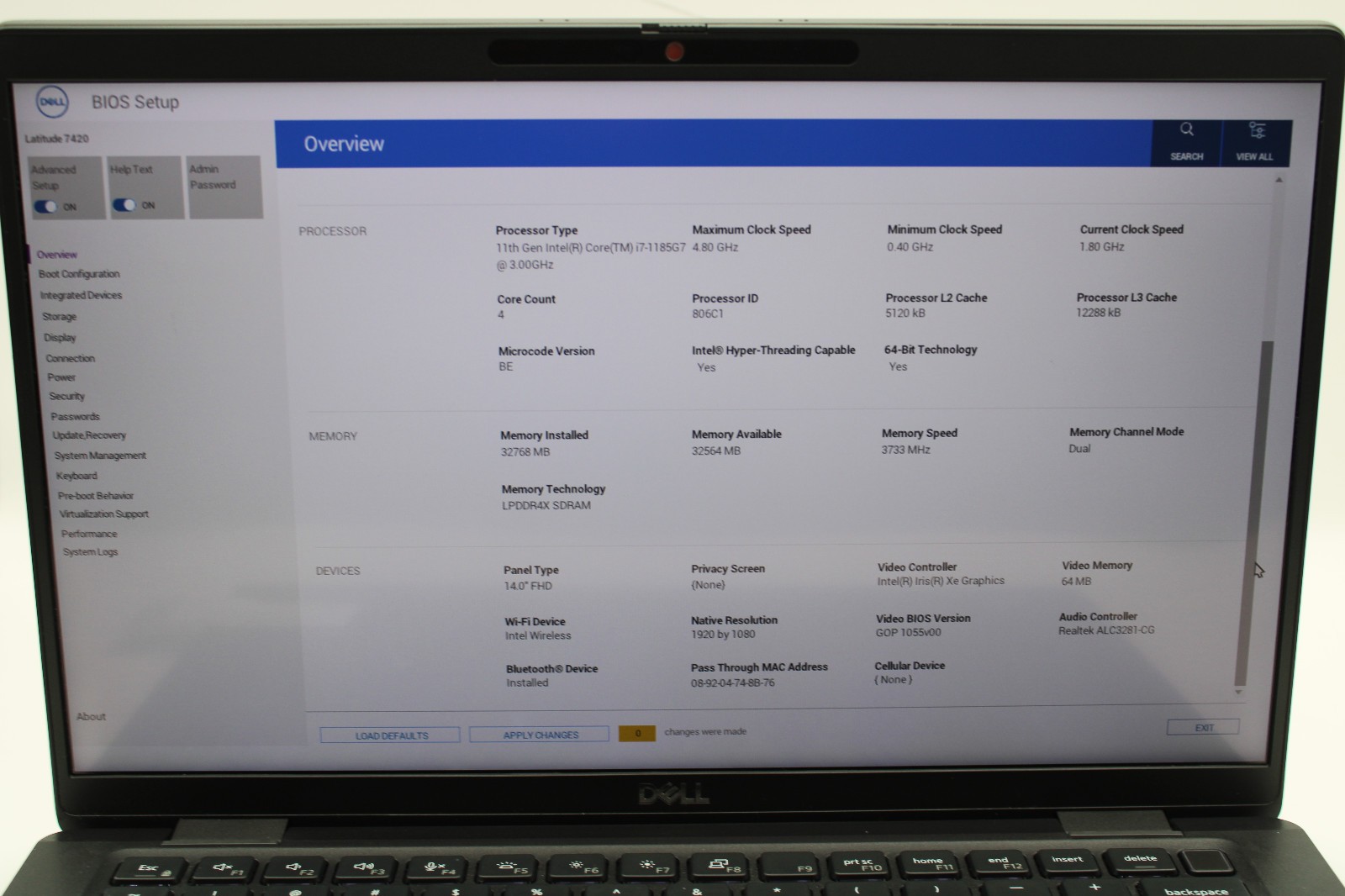 Dell Latitude 7420 i7-1185G7 @ 3.00 GHz 32GB RAM 256GB SSD W11Pro