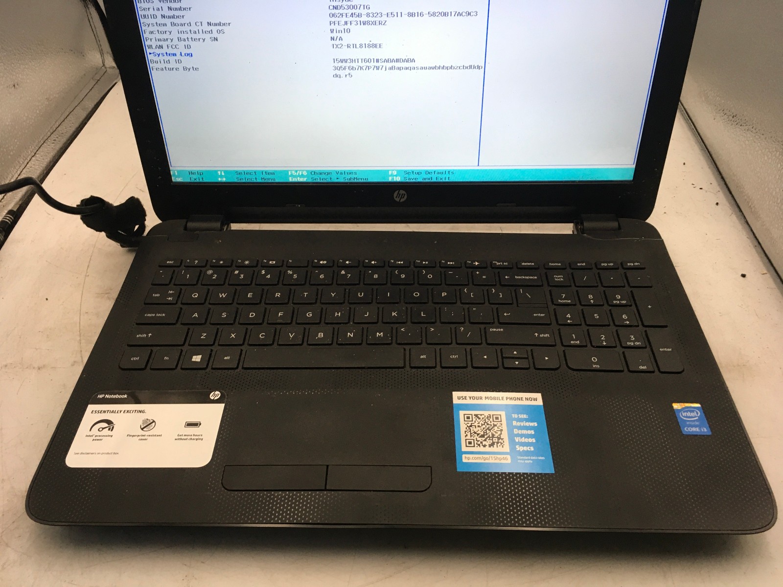 HP 15 AC121DX – BOOTS TO BIOS – INTEL I3 5010U – 6GB RAM – READ DESCRIPTION – BB