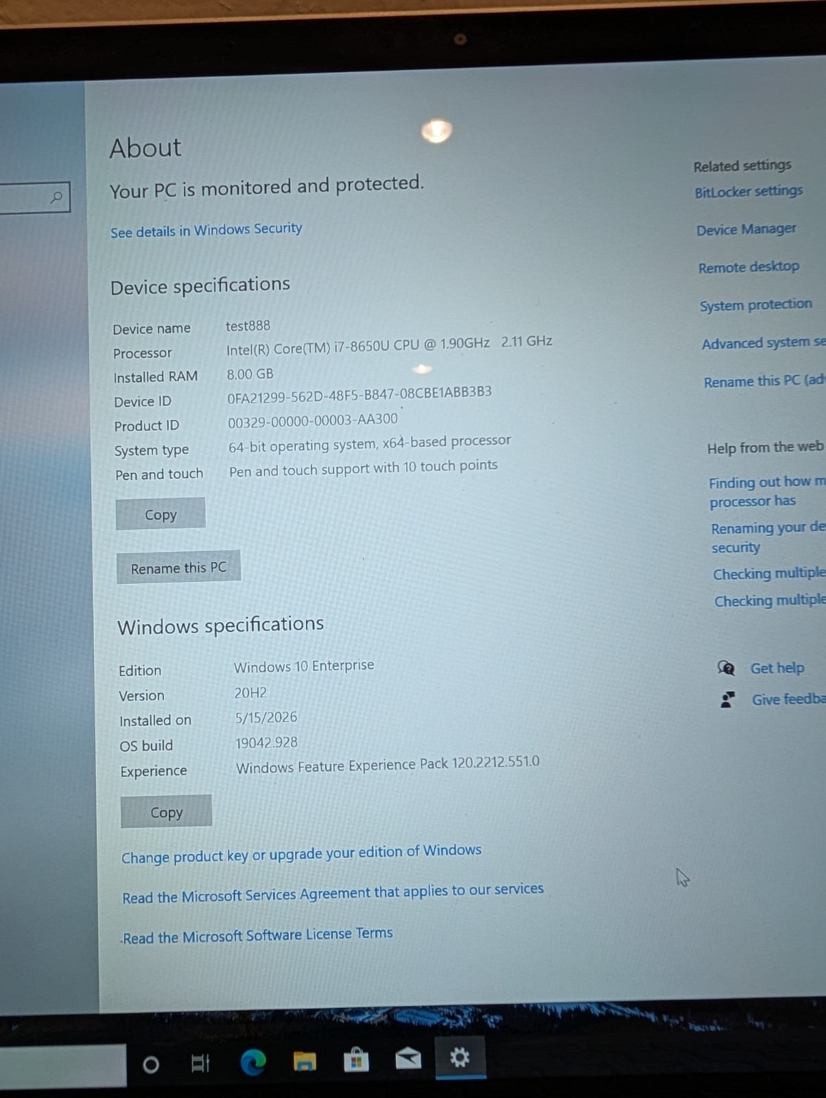 Microsoft Surface Laptop 2 1769 13.5″ Touch Core i5-8650U 8GB RAM 256GB SSD