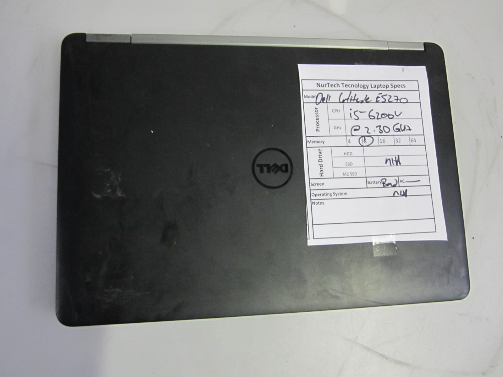 Dell Latitude E5270 i5-6200U 2.30GHz 8GB Laptop NO OS/AC/HDD BAD BTRY