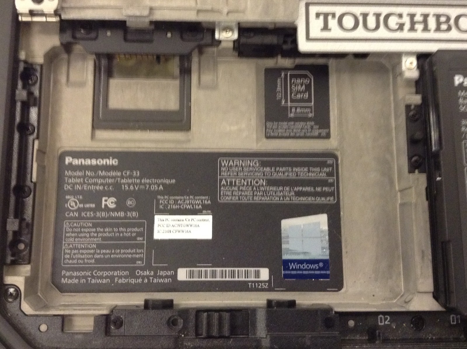 Panasonic Toughbook CF-33 MK1 12″ Touch i7-7600U 16GB 512GB, 2x Batt, 13K Hours