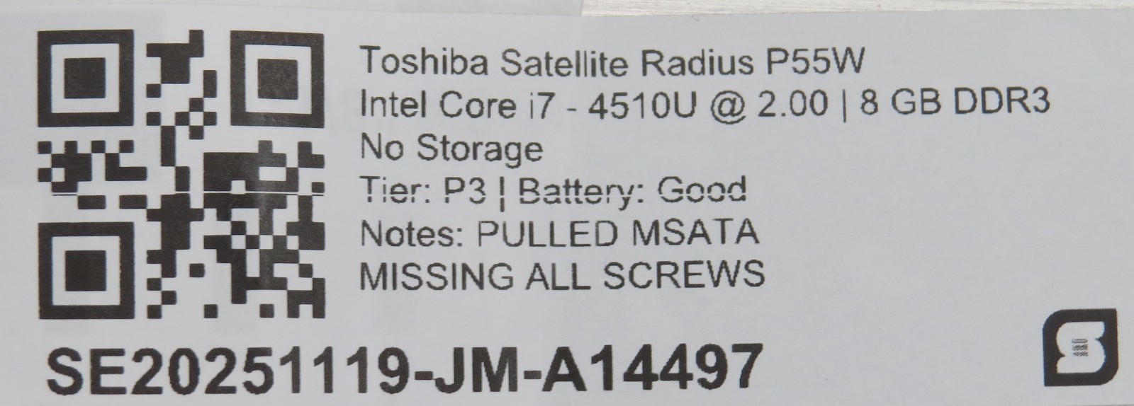 Toshiba Satellite Radius P55W | i7-4510U @ 2GHz | 8GB DDR3 | No OS/HDD | PARTS