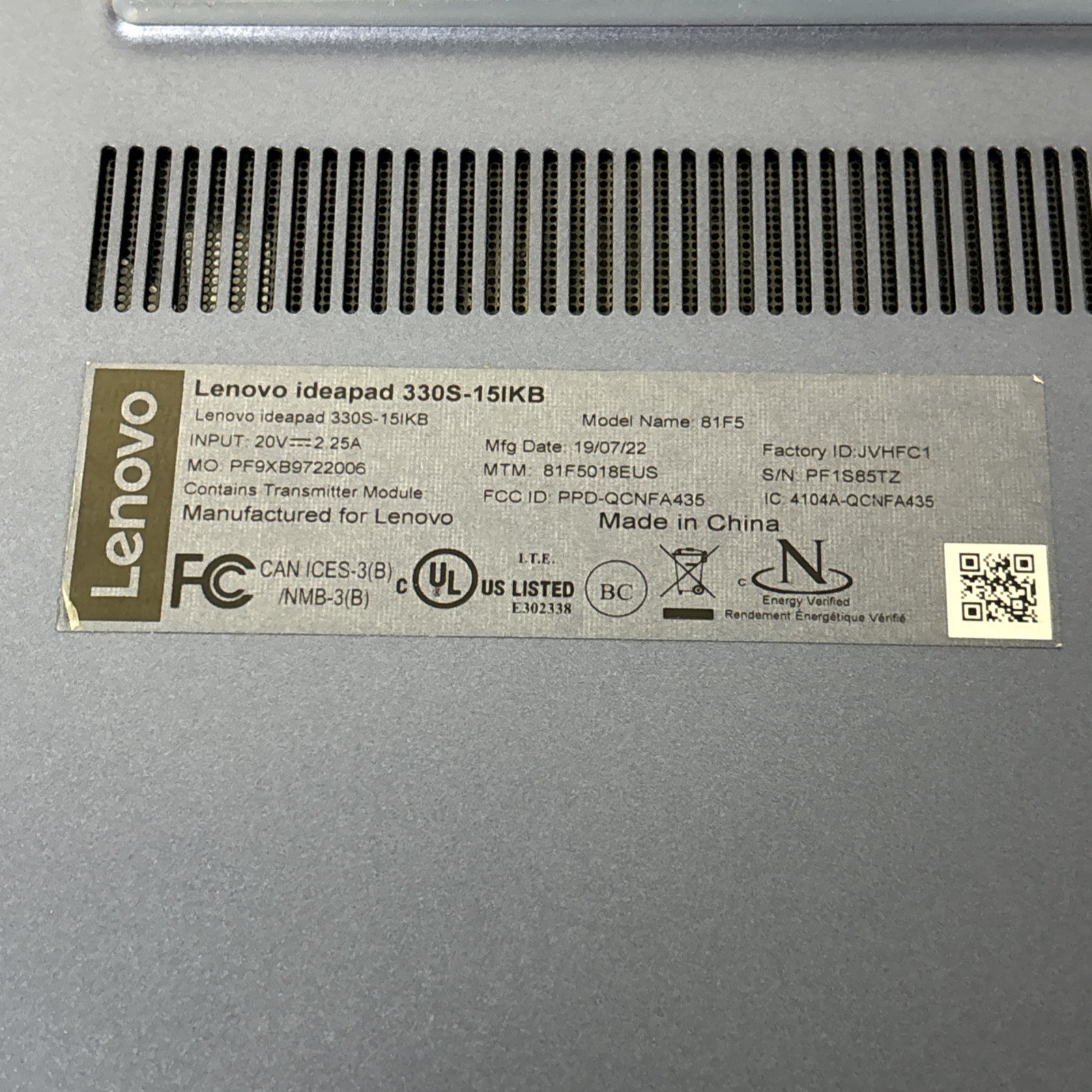 Lenovo Ideapad 330S-15IKB i3-8130U 4GB RAM 256GB SSD Laptop Win 11 Home