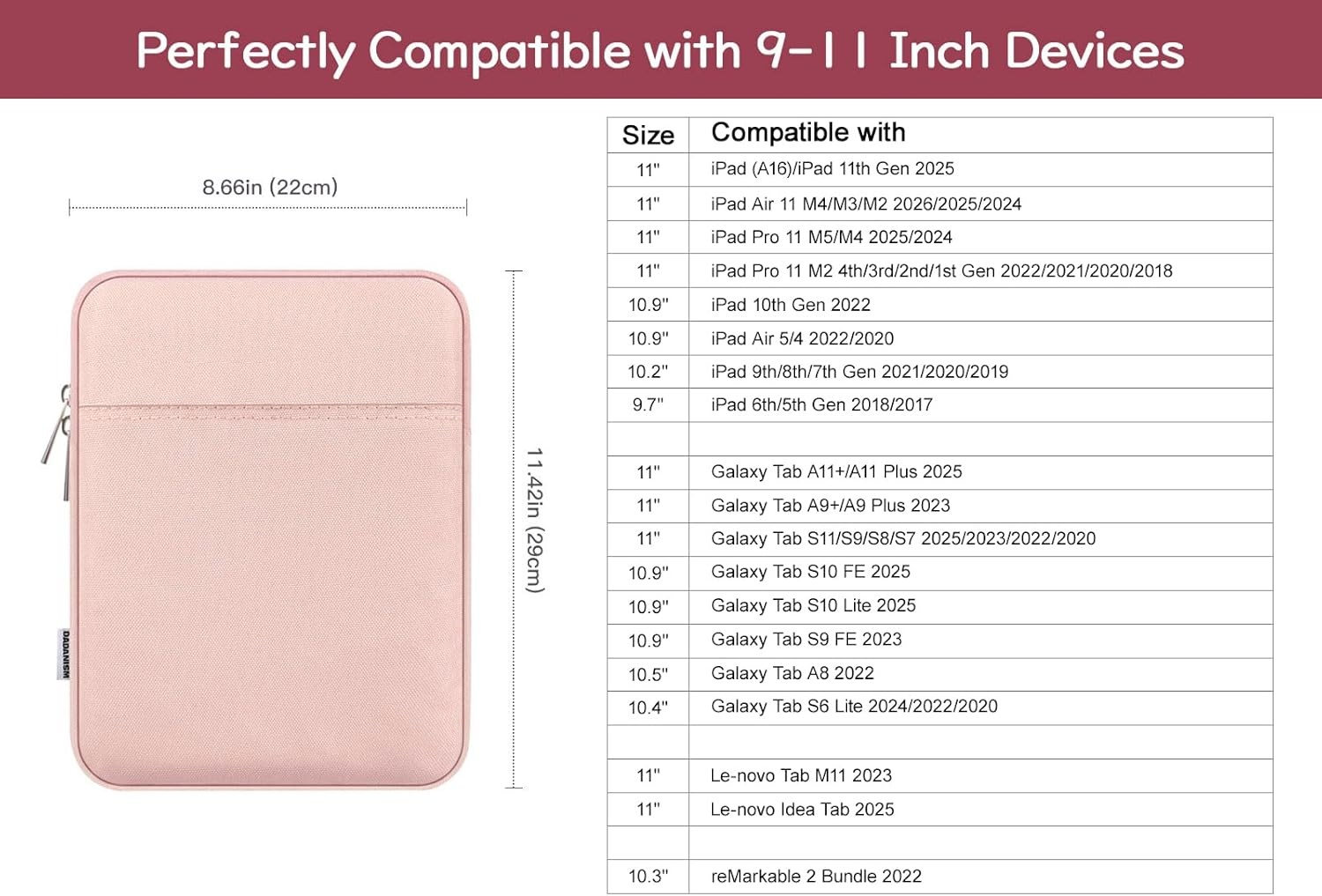 9-11 Inch Tablet Sleeve Bag Carrying Case for iPad (A16) 11th Gen 11″ and More