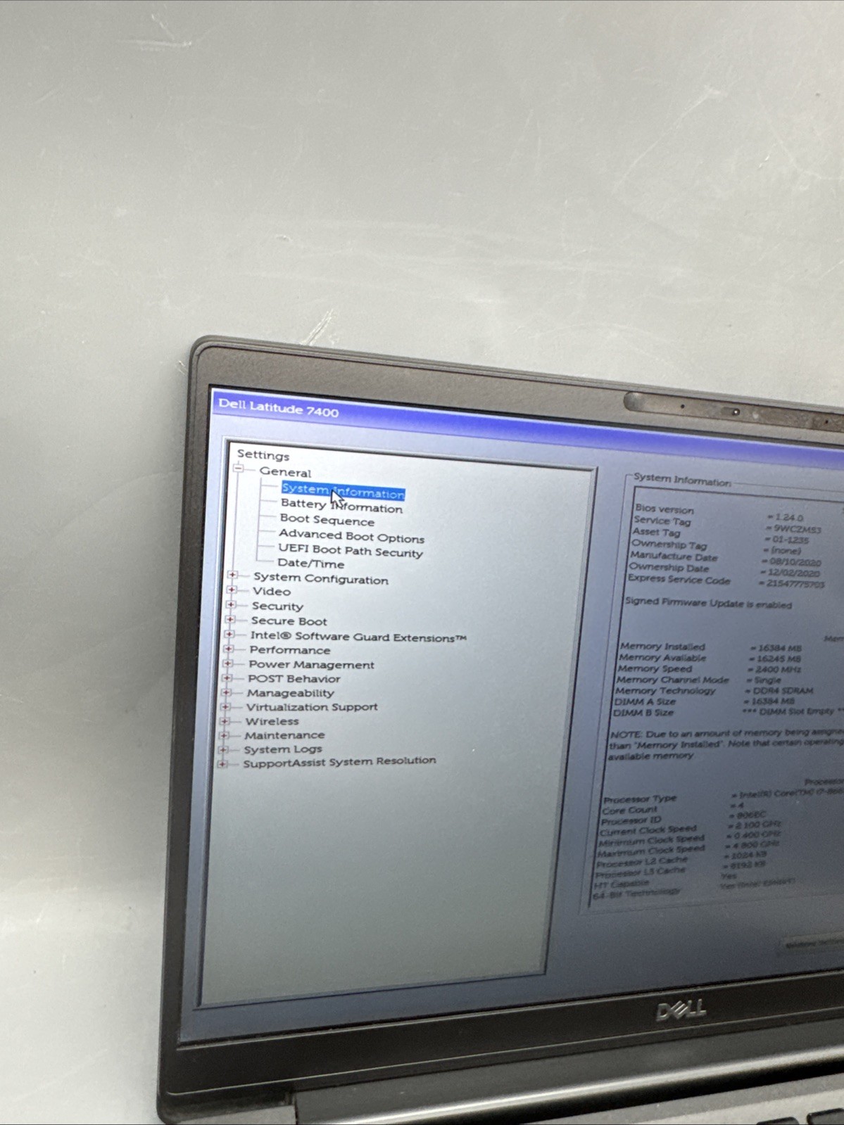 Dell Latitude 7400 14″ Core i7-8665U 1.9GHz 16GB RAM 256GB HD,NO OS