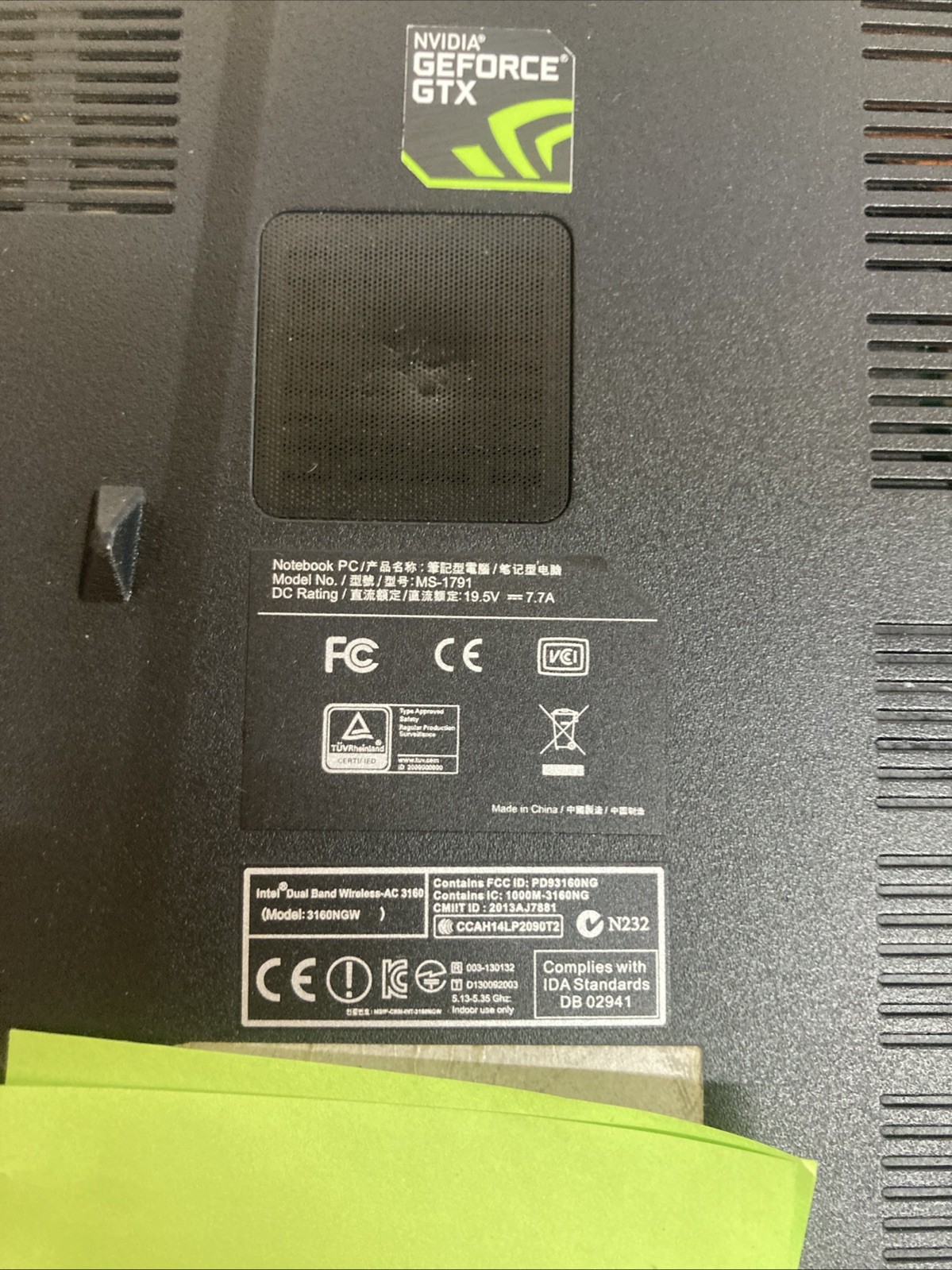 MSI MS‑1791 Intel Core i7 5700 2.7GHz 8 GB RAM 128 GB SSD WIN 11 bad battery