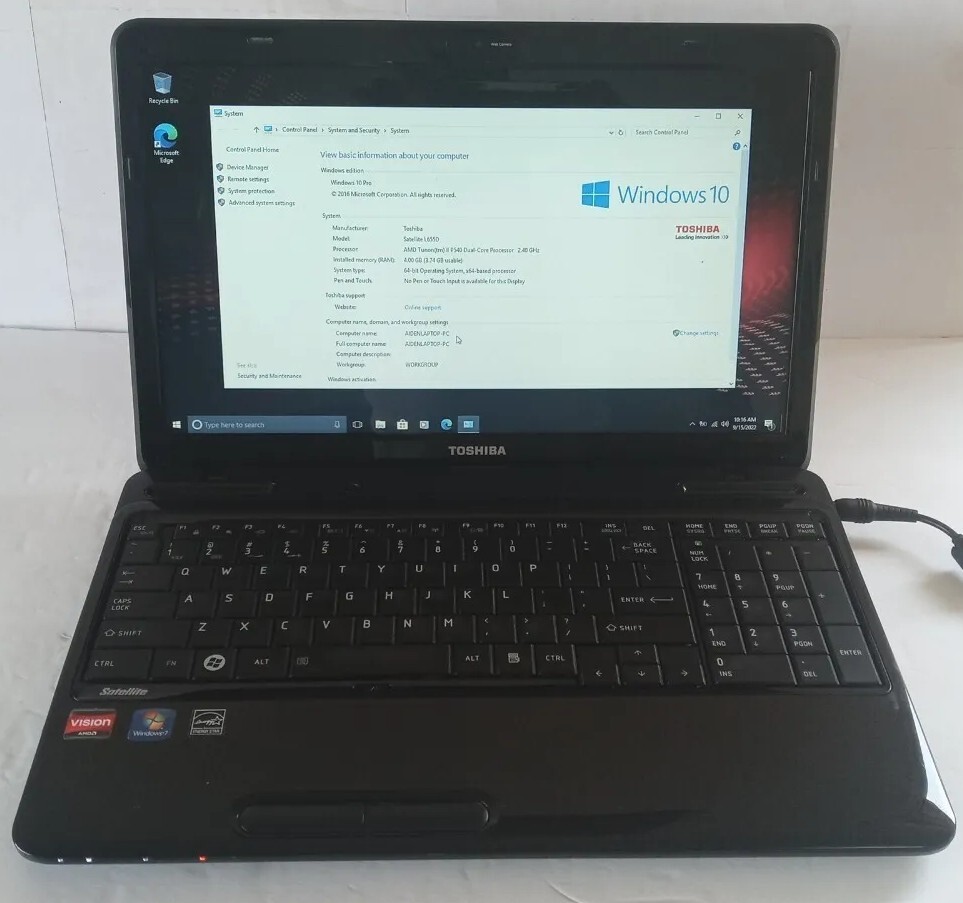 TOSHIBA SATELLITE L655D-S 15.6″ AMD TURION ll 2.30GHz 4GB 500GB WIN 7 PRO