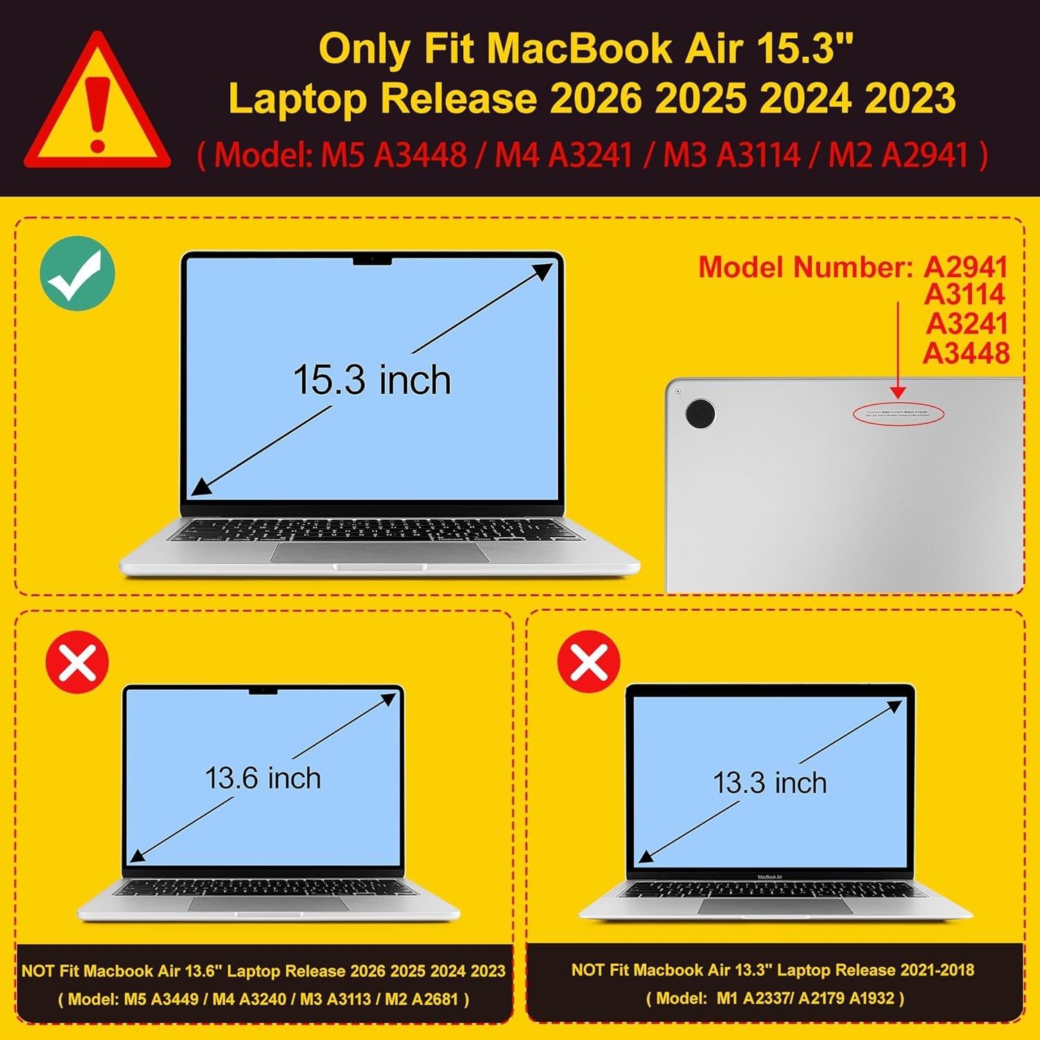 2026 2025 2024 2023 MacBook Air 15 inch Case Model M5 A3448 M4 A3241 M3 A3114