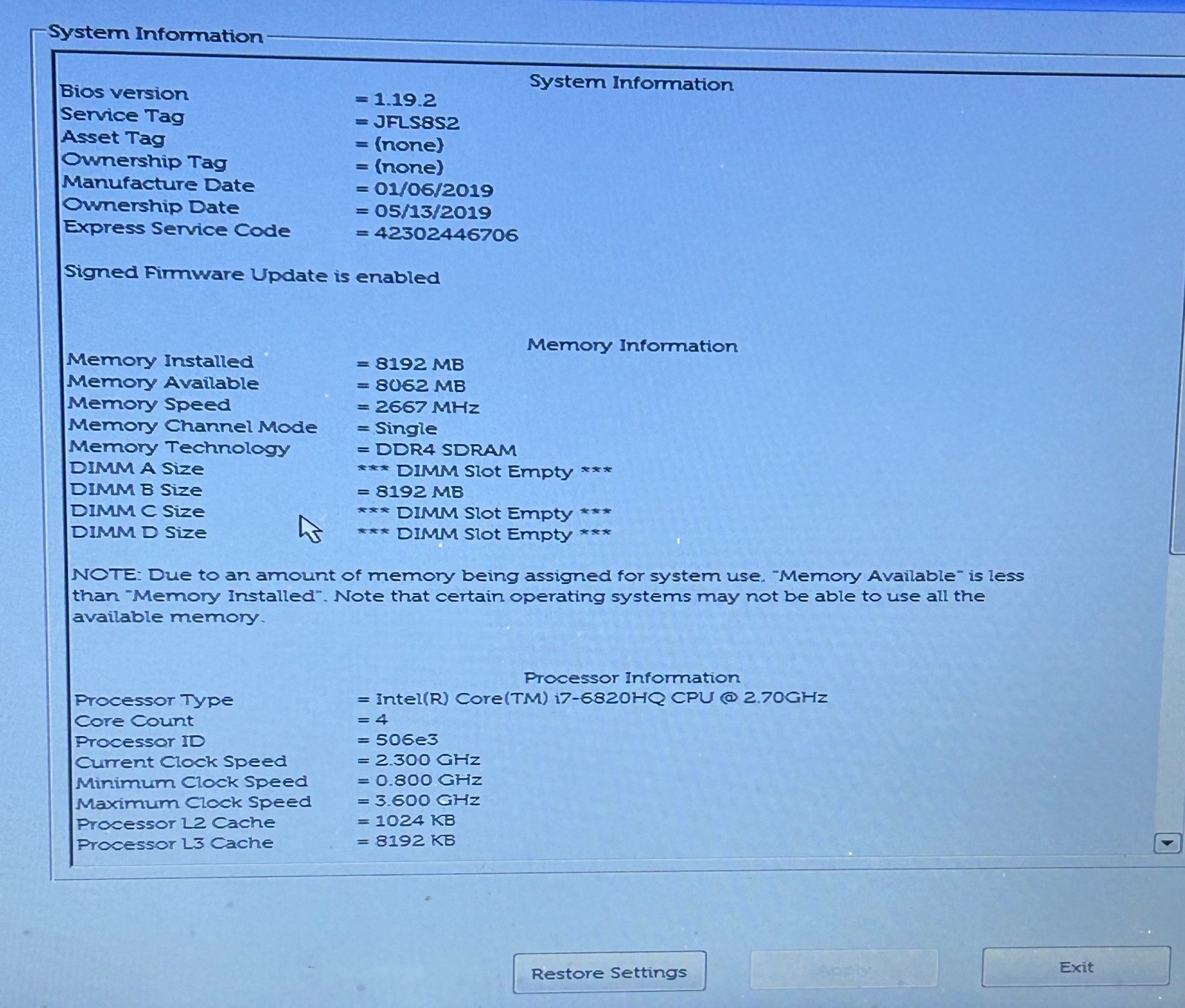 Dell Precision 7520 15.6″ i7-6820HQ 8GB RAM No SSD Quadro M2200 Workstation