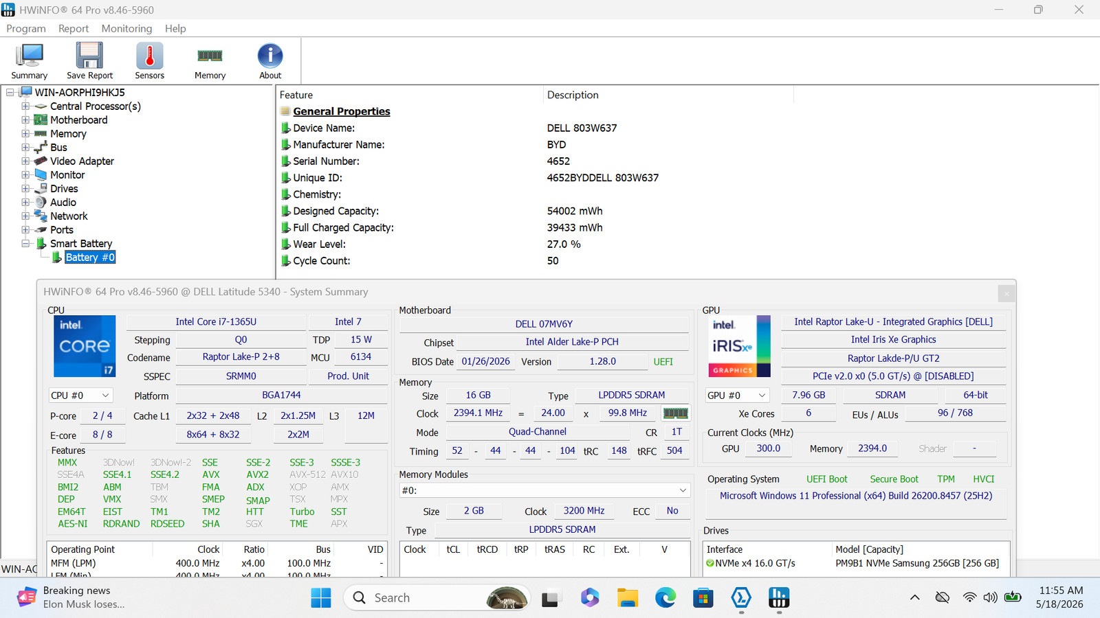 Dell Latitude 5340 2-in-1 13″ FHD I7-1365U 256GB 16GB W11P Backlit FPR WNTY