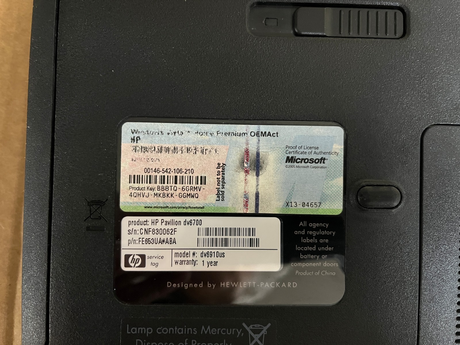 HP Pavilion dv6910US 15.4″ Laptop For Parts/Repair -no hard drive
