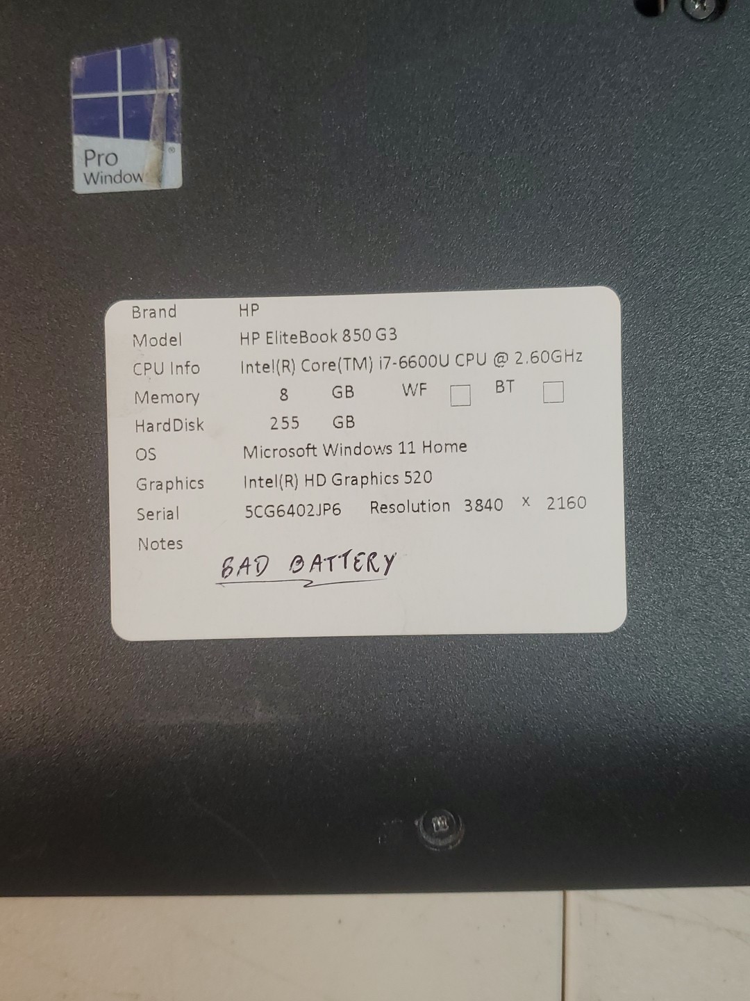 HP EliteBook 850 G3 15.6 FHD Laptop 6th Gen i7-1185 8GB 256GB Win11 Pro