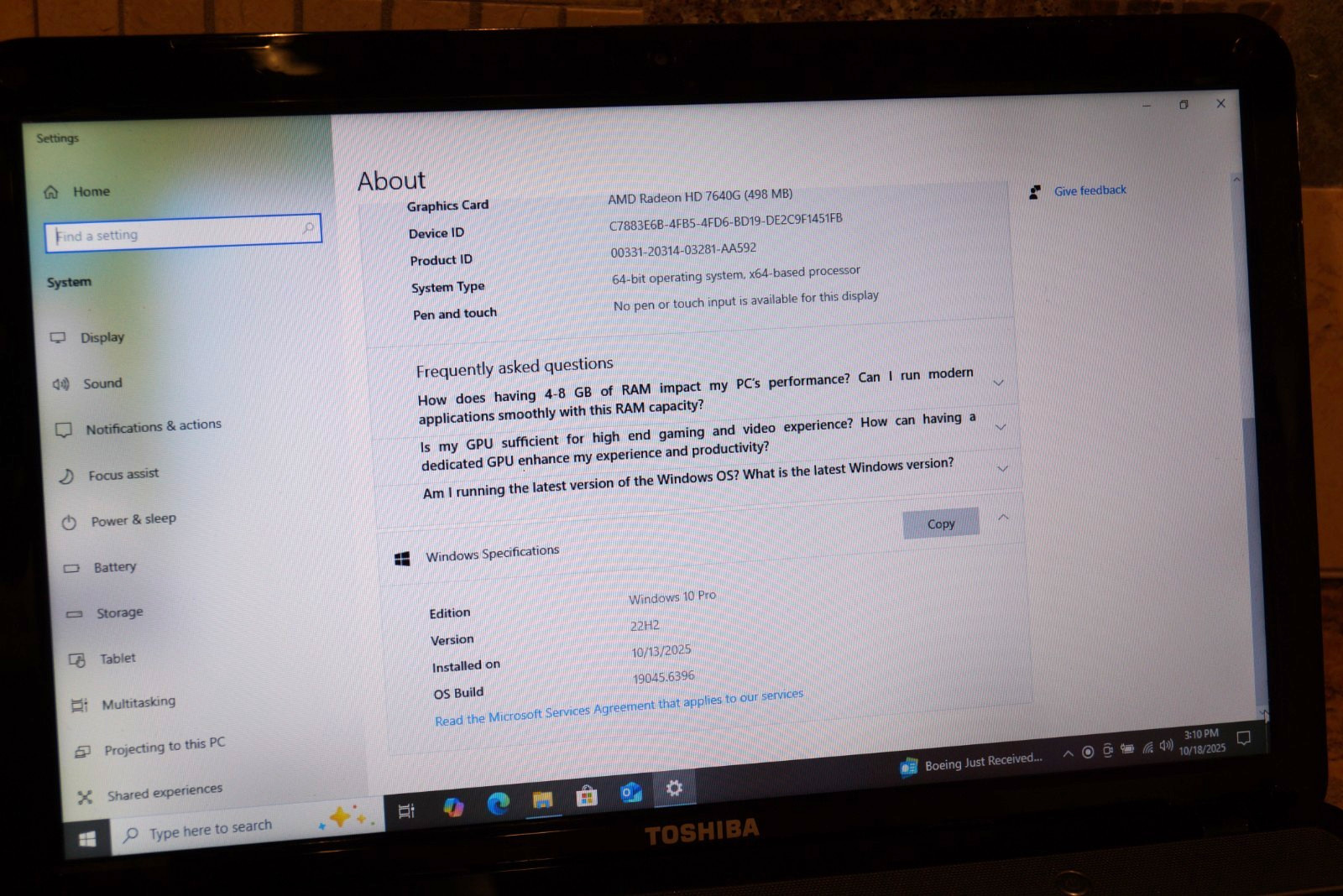 Active 22H2 WIN10 PRO Toshiba L55D-S5117 AMD A8@1.90GHz, 4GB RAM 500GB HDD