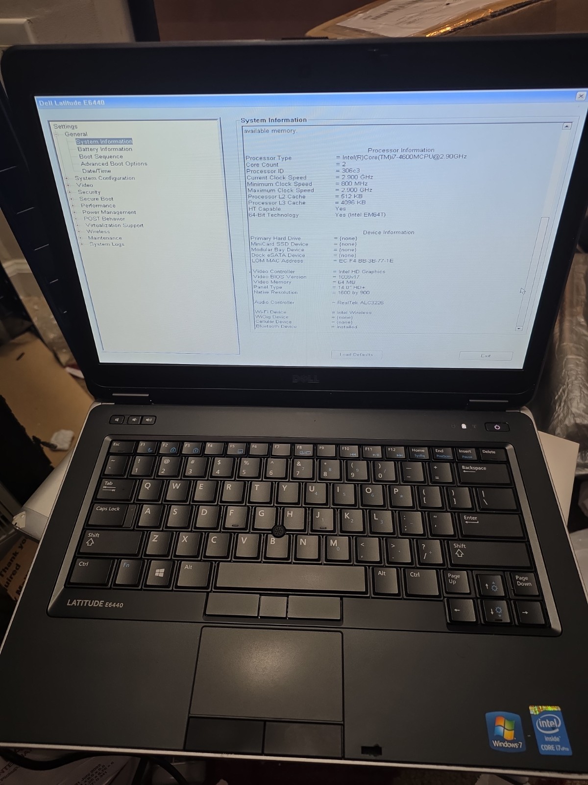 Dell Latitude E6440,Intel Core I7-4600@2.90ghz,8GB RAM 256GB SSD WIN 10