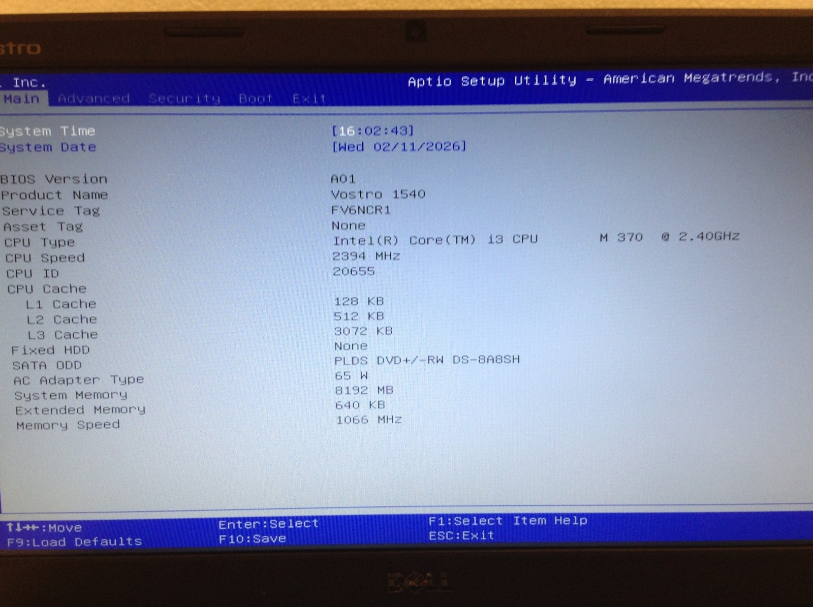 Dell Vostro 1540 Laptop 15.6″ i3-M370 2.40GHz 8GB RAM Ac adapter, No HDD, WORKS