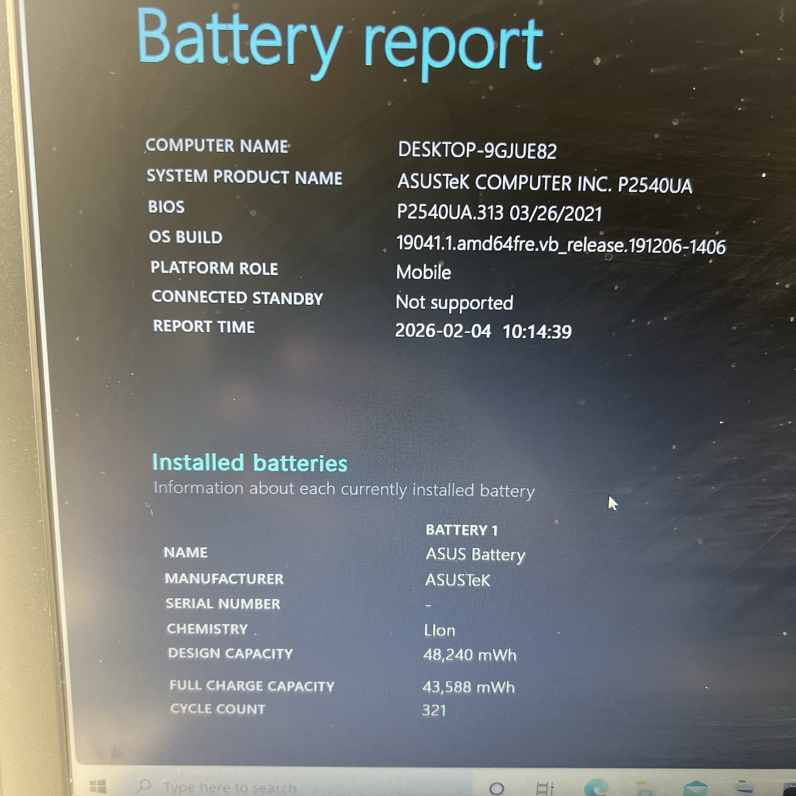 ASUS Pro P2540UB – i5-7200U 8GB 1 TB – 15.5″ – Windows 11 w/Charger, READ