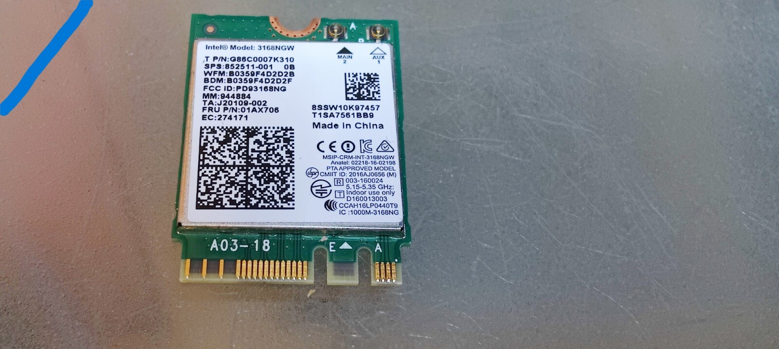 ACER A315-21 A315-31 A315-51 A315-52 A314-32 SCHEDA WIFI DUAL BAND COMBO 3168NGW