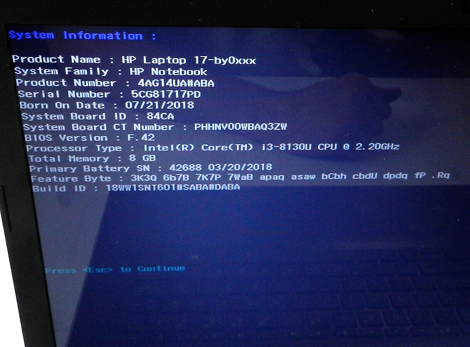 HP 4AG14UA Laptop 17-by0061st Intel Core i3-813OU 8GB 2.26GHz 2400MHz B152