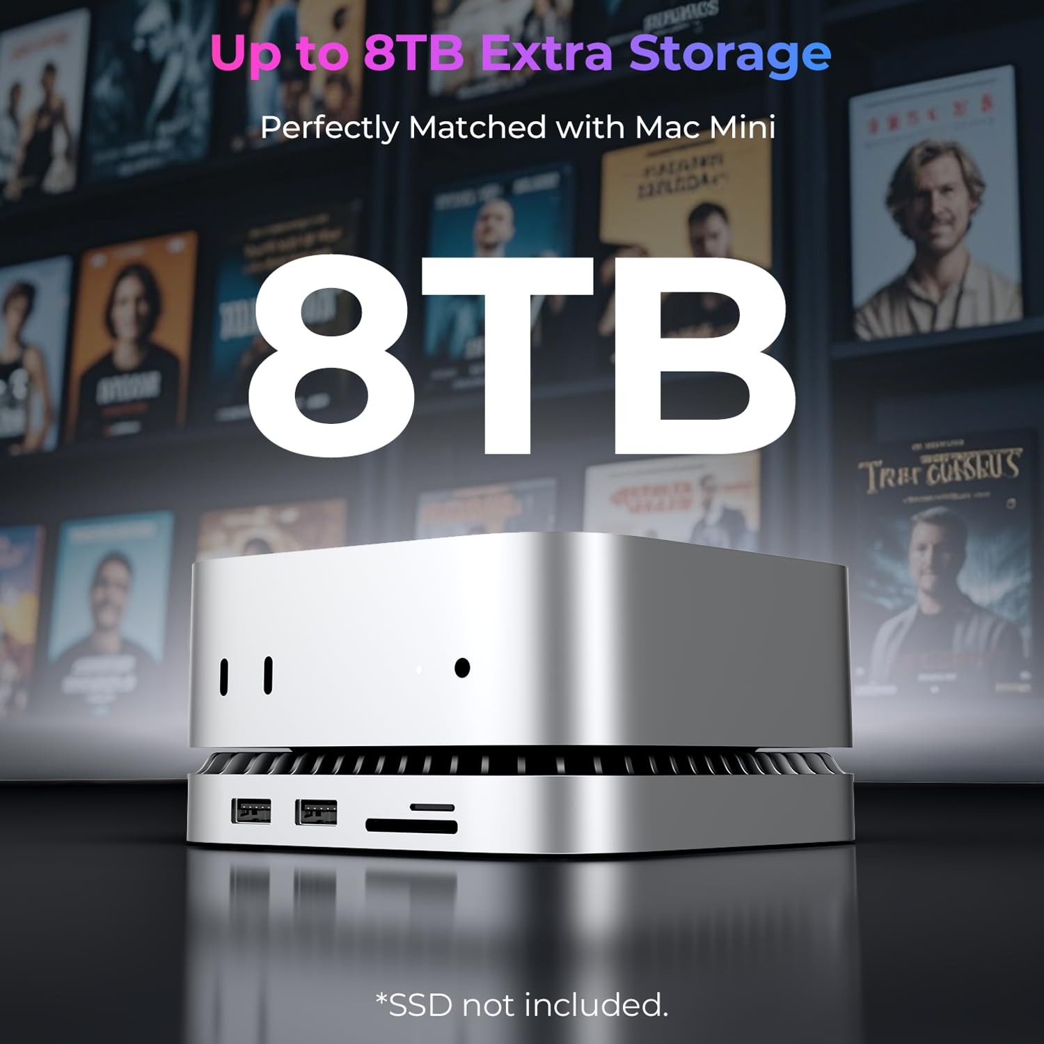 Raycue Mac mini M4/M4 Pro Dock & Stand 8TB NVMe SSD, 2x10G USB-A, 10G USB-C