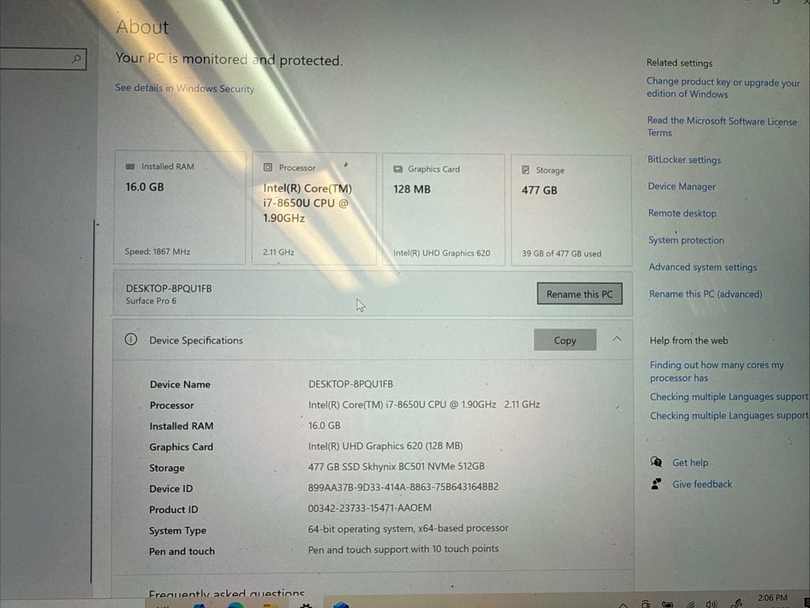 Microsoft Surface Pro 6 12.3″ i7-8650U 16GB RAM 512GB SSD Without AC Adapter